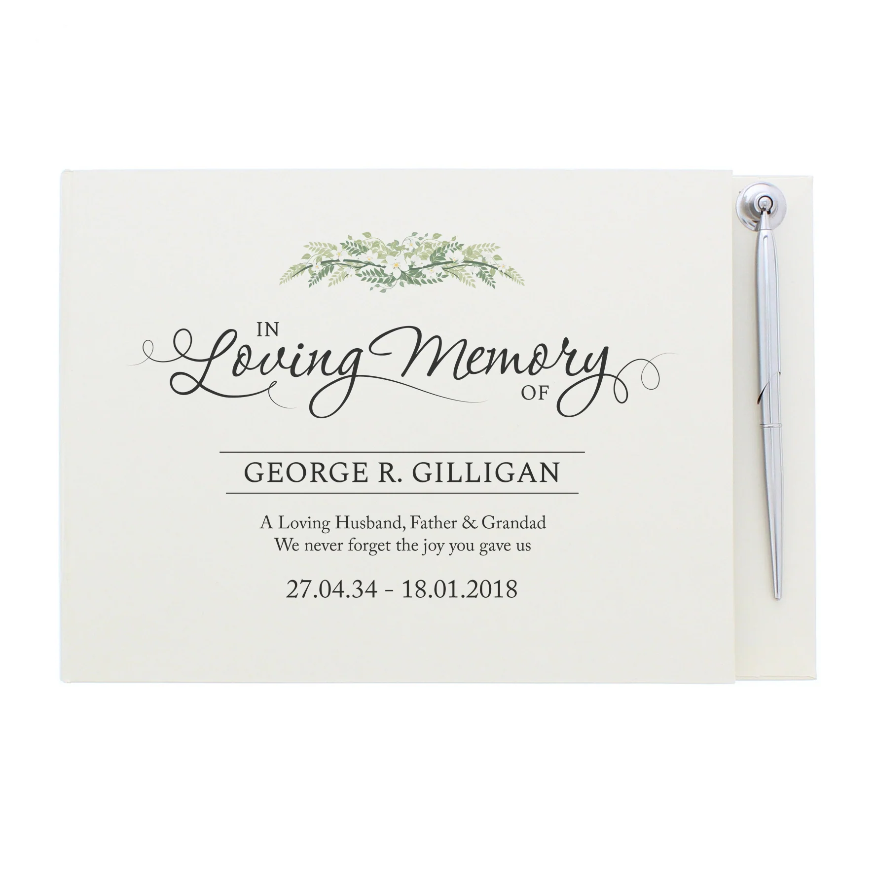 Personalised In Loving Memory Hardback Guest Book & Pen - Image 4