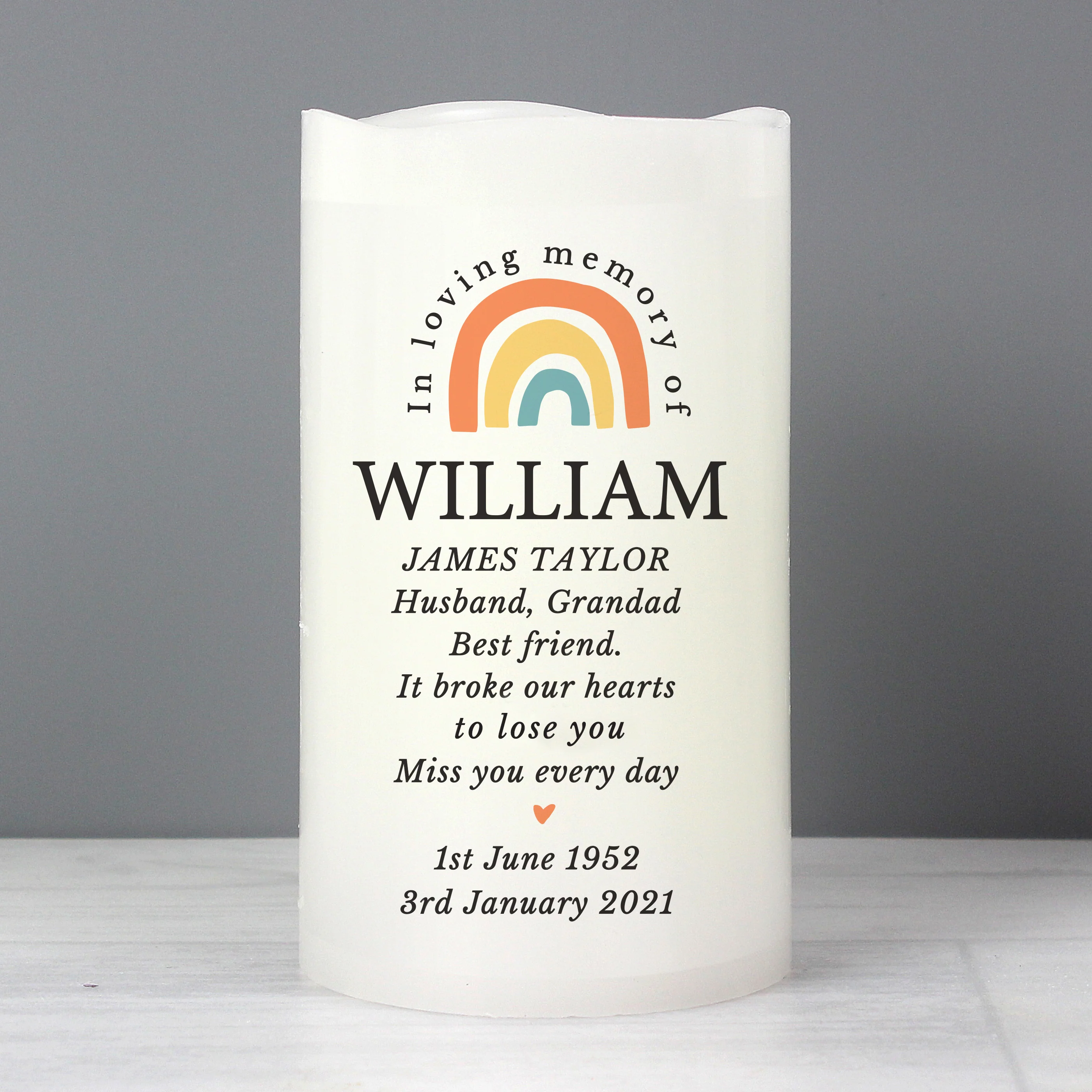 Personalised In Loving Memory Rainbow LED candle - Image 4