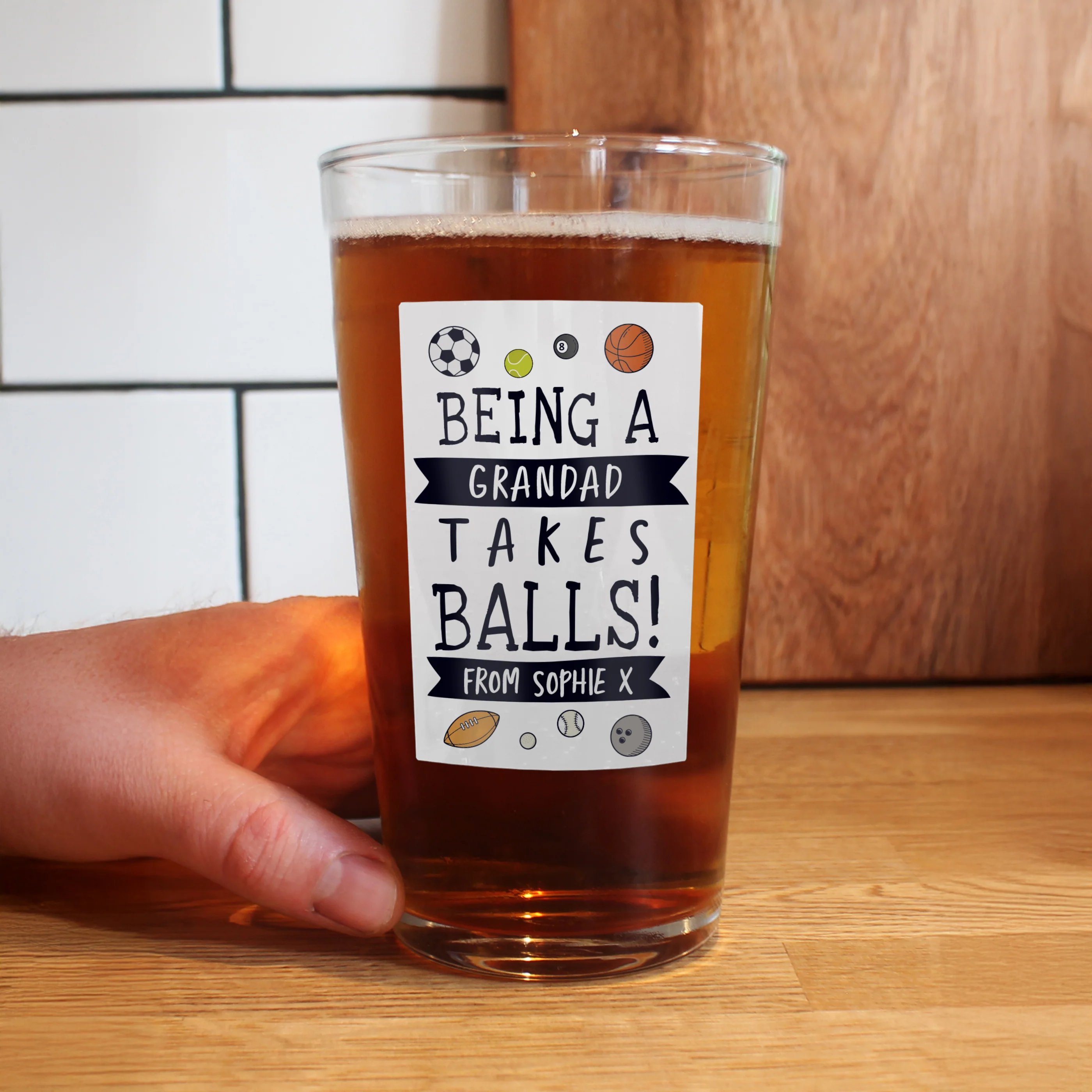 Personalised It Takes Balls Printed Beer Glass - Image 2