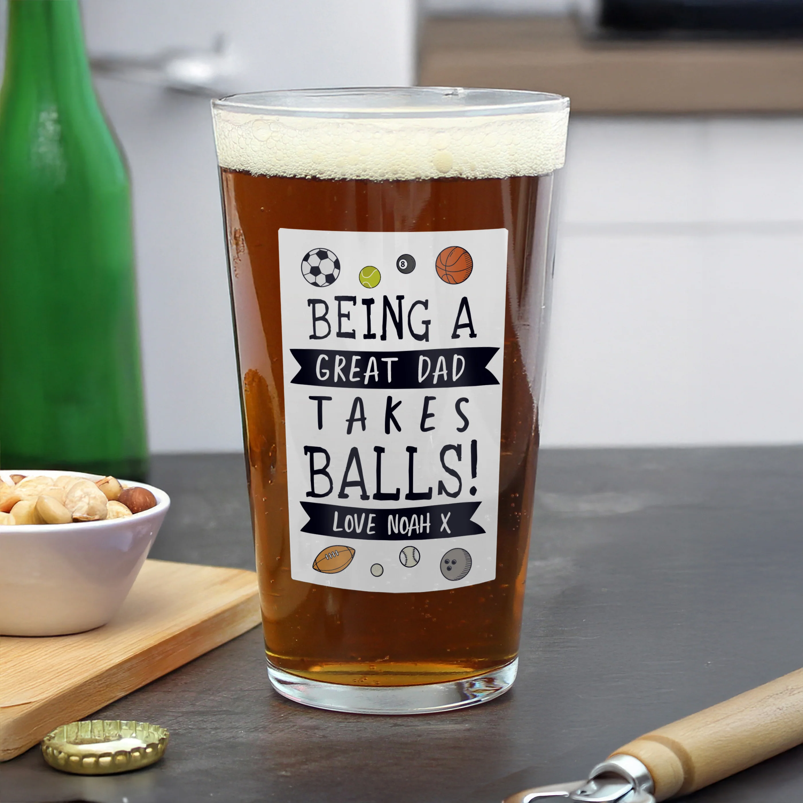 Personalised It Takes Balls Printed Beer Glass - Image 3