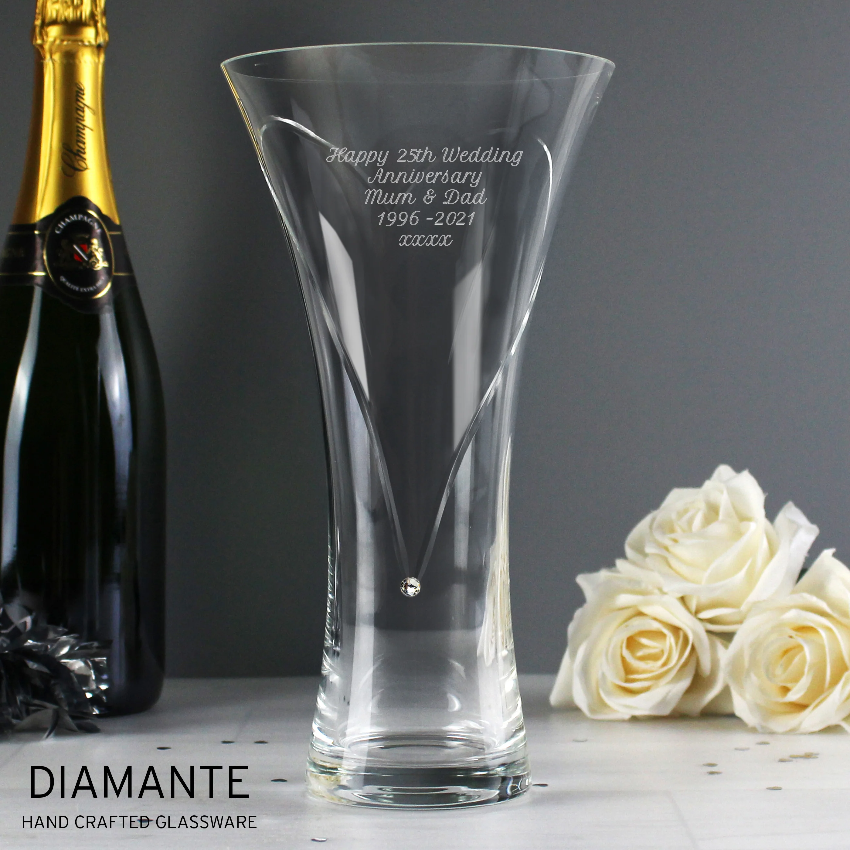 Personalised Large Hand Cut Diamante Heart Vase - Image 3