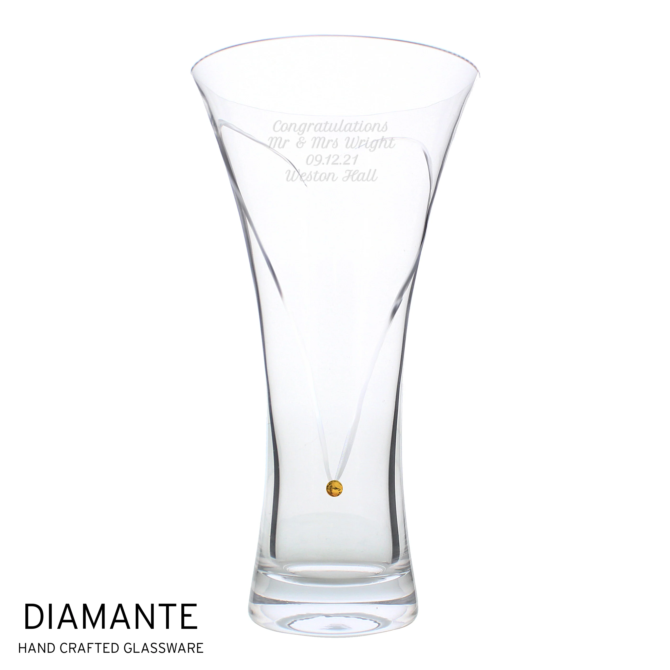 Personalised Large Hand Cut Gold Diamante Heart Vase - Image 2