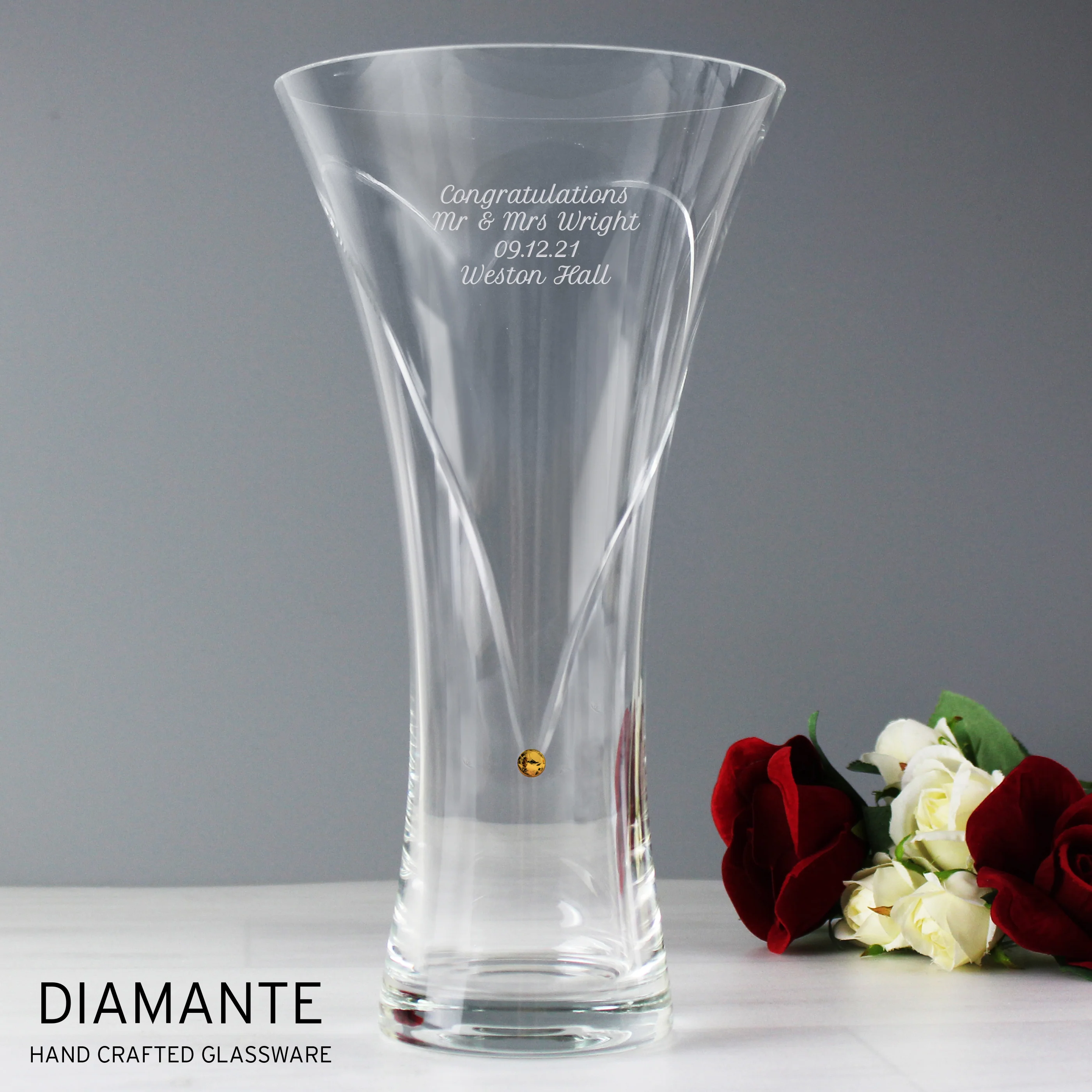 Personalised Large Hand Cut Gold Diamante Heart Vase - Image 3