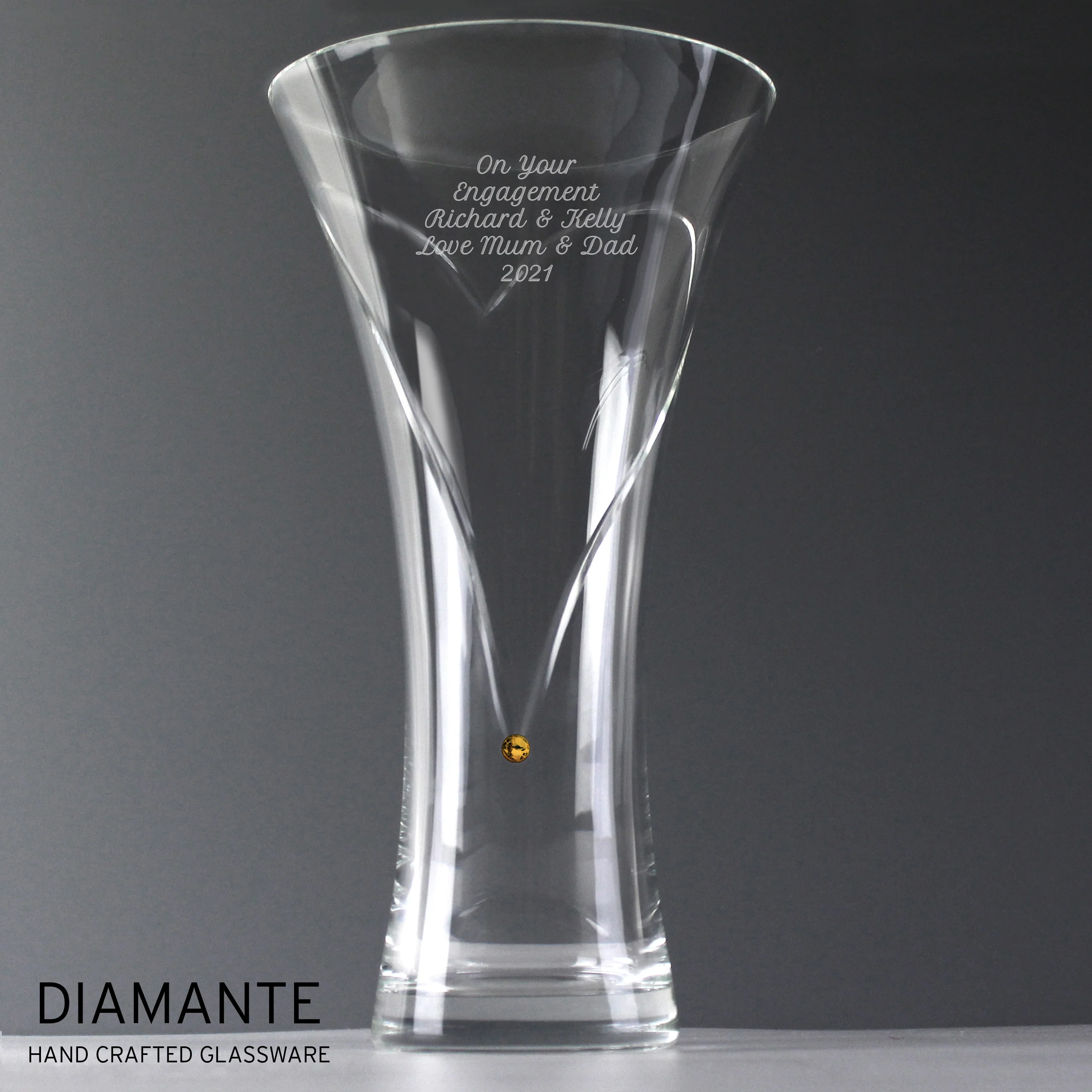 Personalised Large Hand Cut Gold Diamante Heart Vase - Image 4