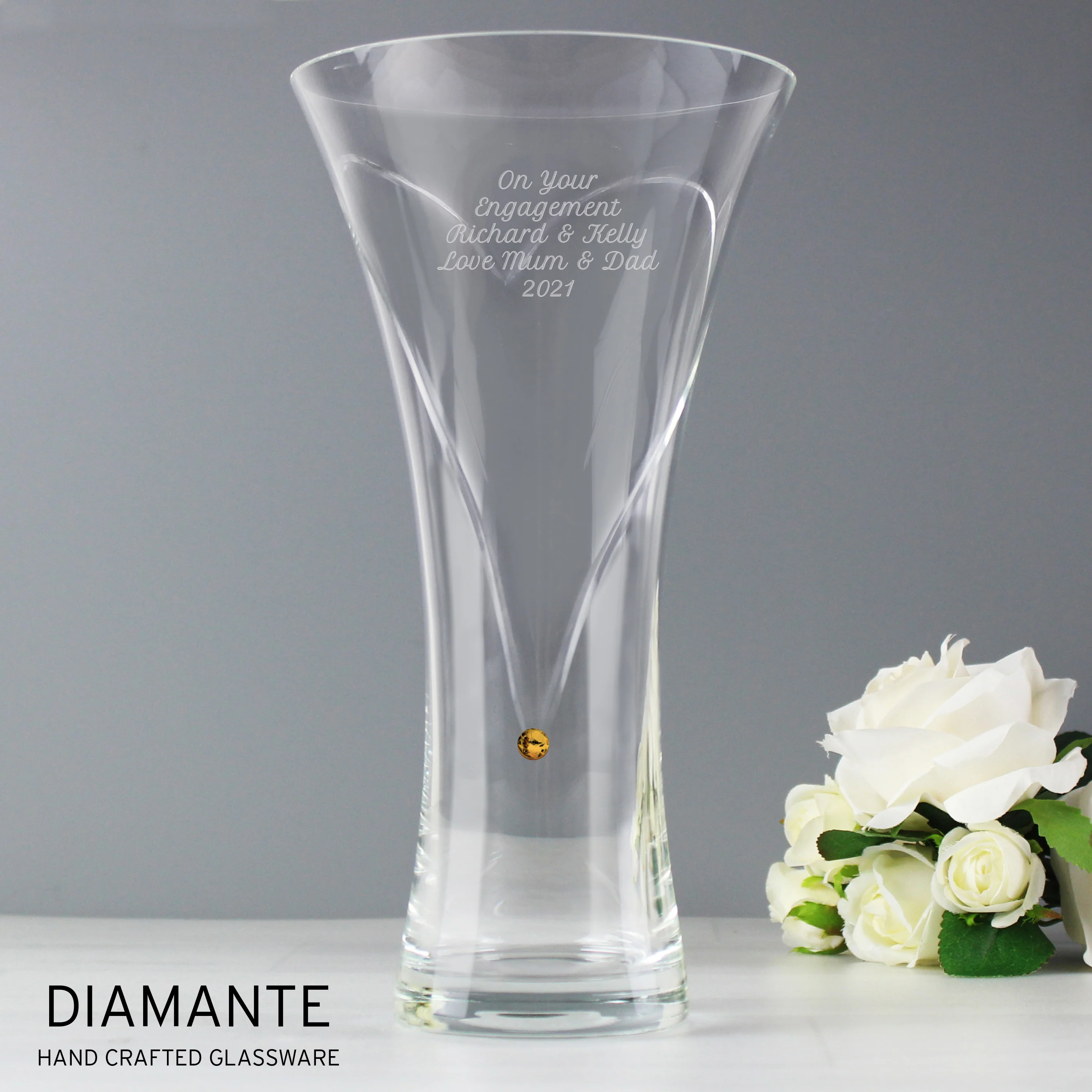Personalised Large Hand Cut Gold Diamante Heart Vase - Image 5