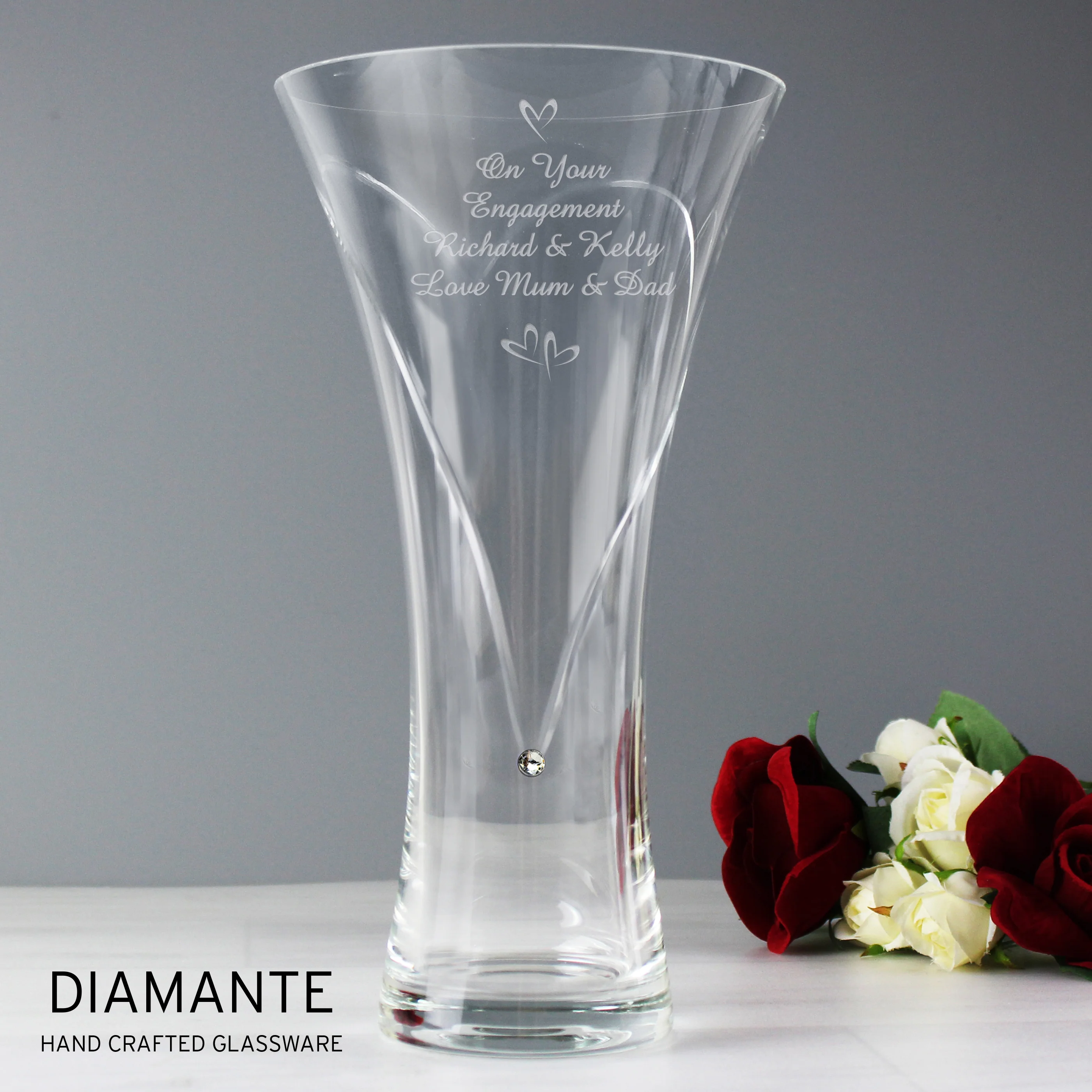 Personalised Large Hand Cut Little Hearts Diamante Vase - Image 4