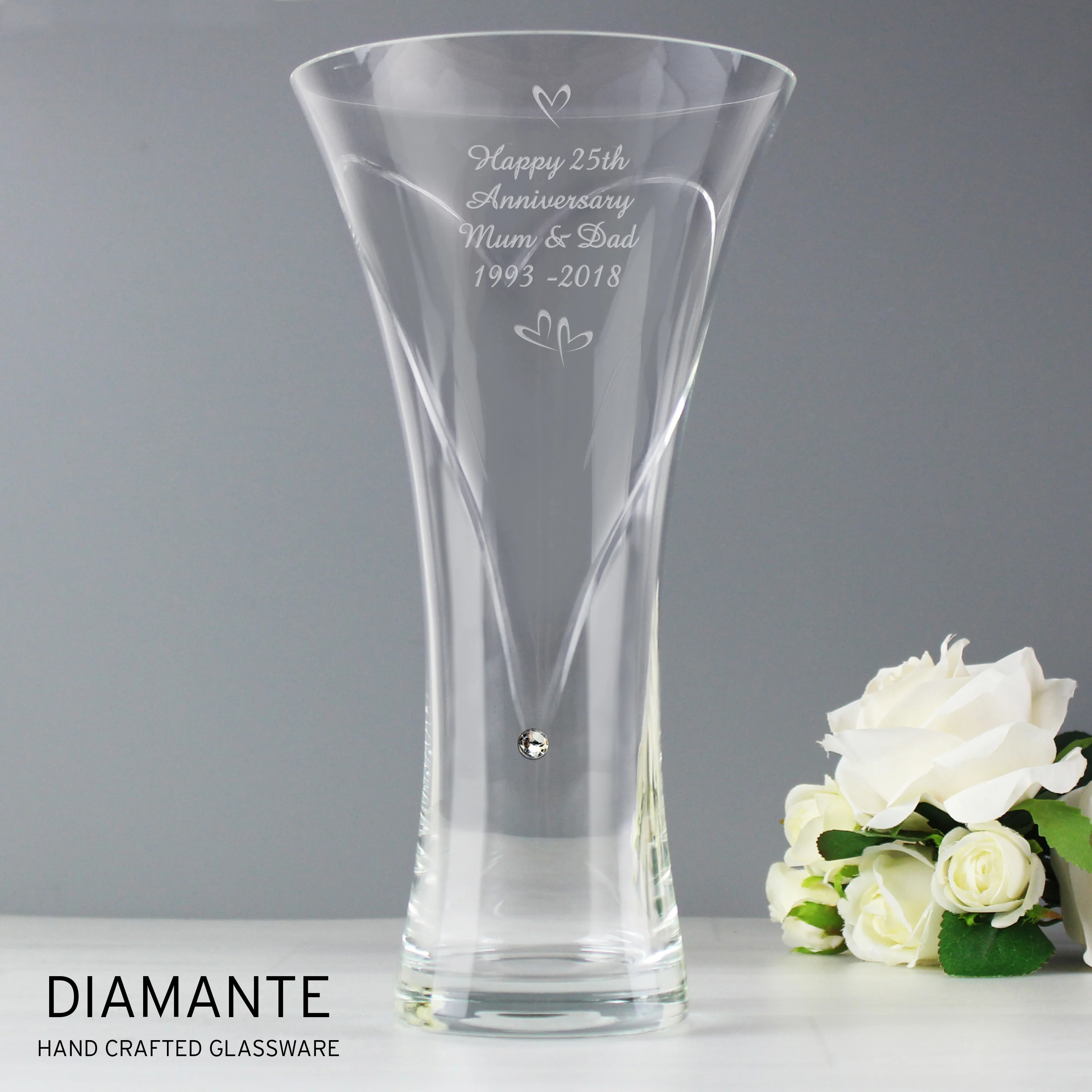 Personalised Large Hand Cut Little Hearts Diamante Vase - Image 5