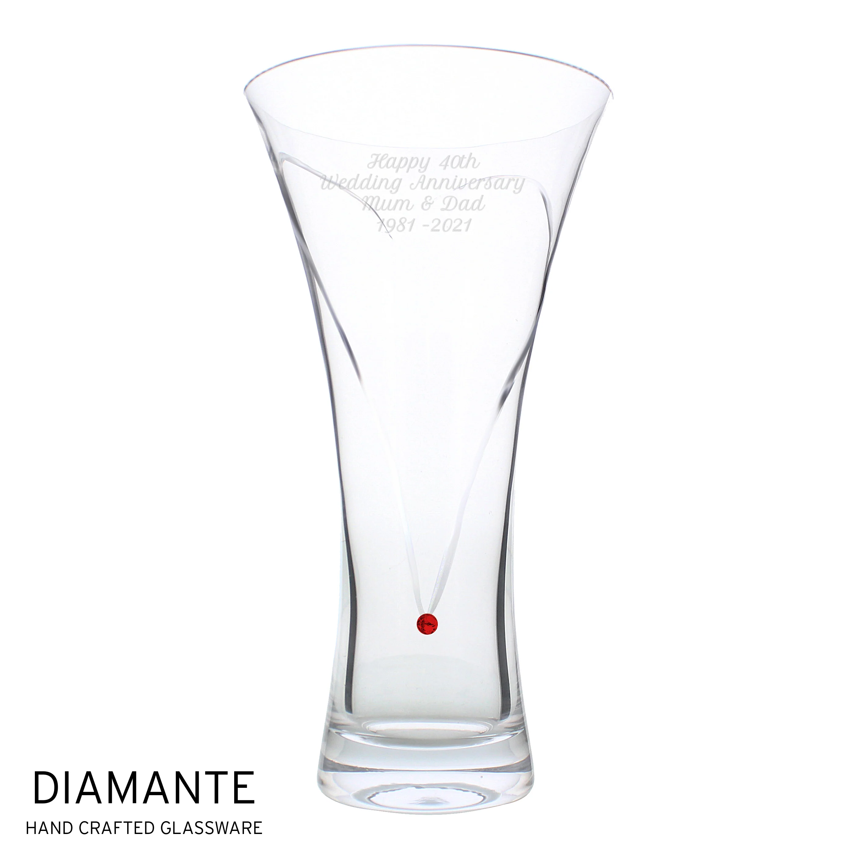 Personalised Large Hand Cut Ruby Diamante Heart Vase - Image 2