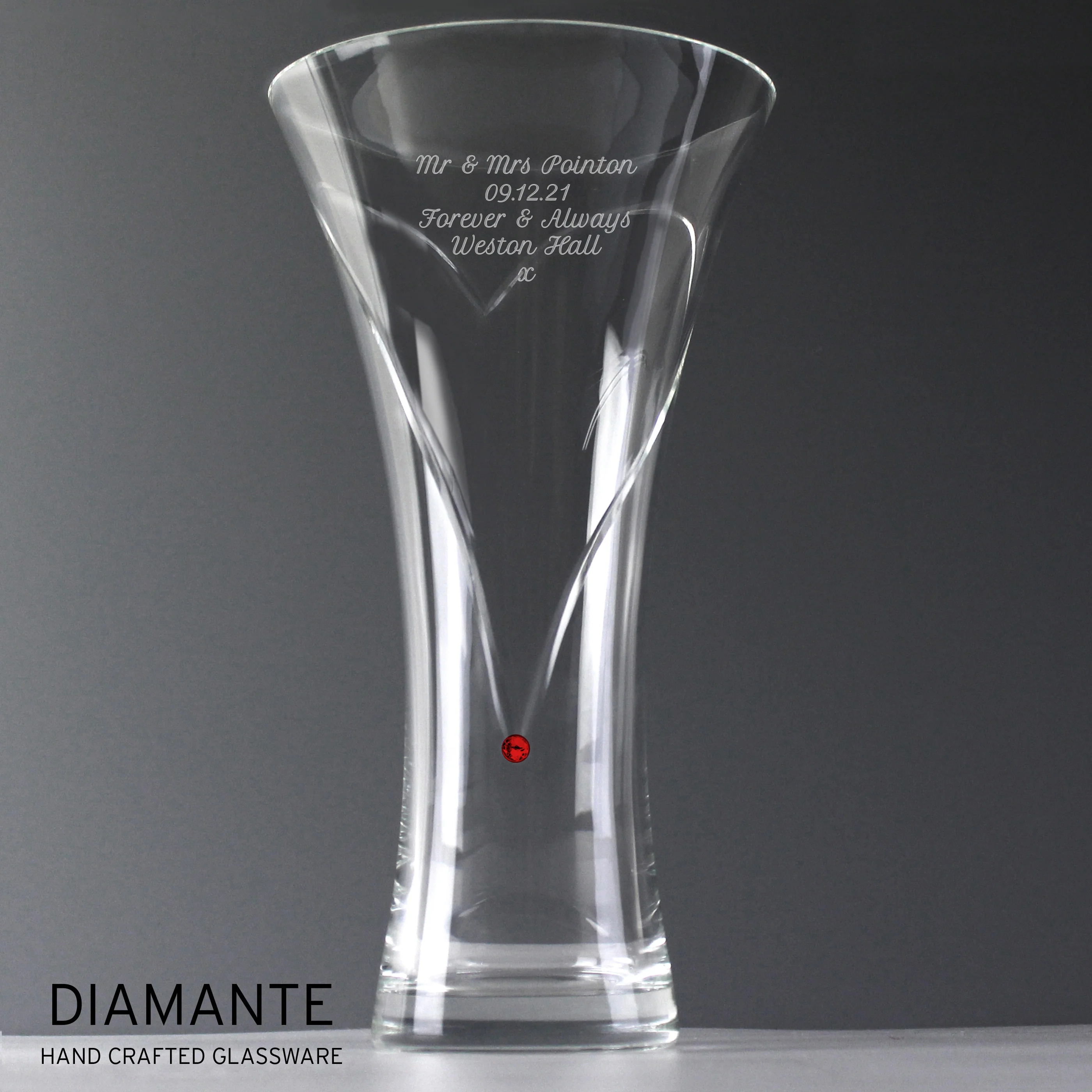Personalised Large Hand Cut Ruby Diamante Heart Vase - Image 4