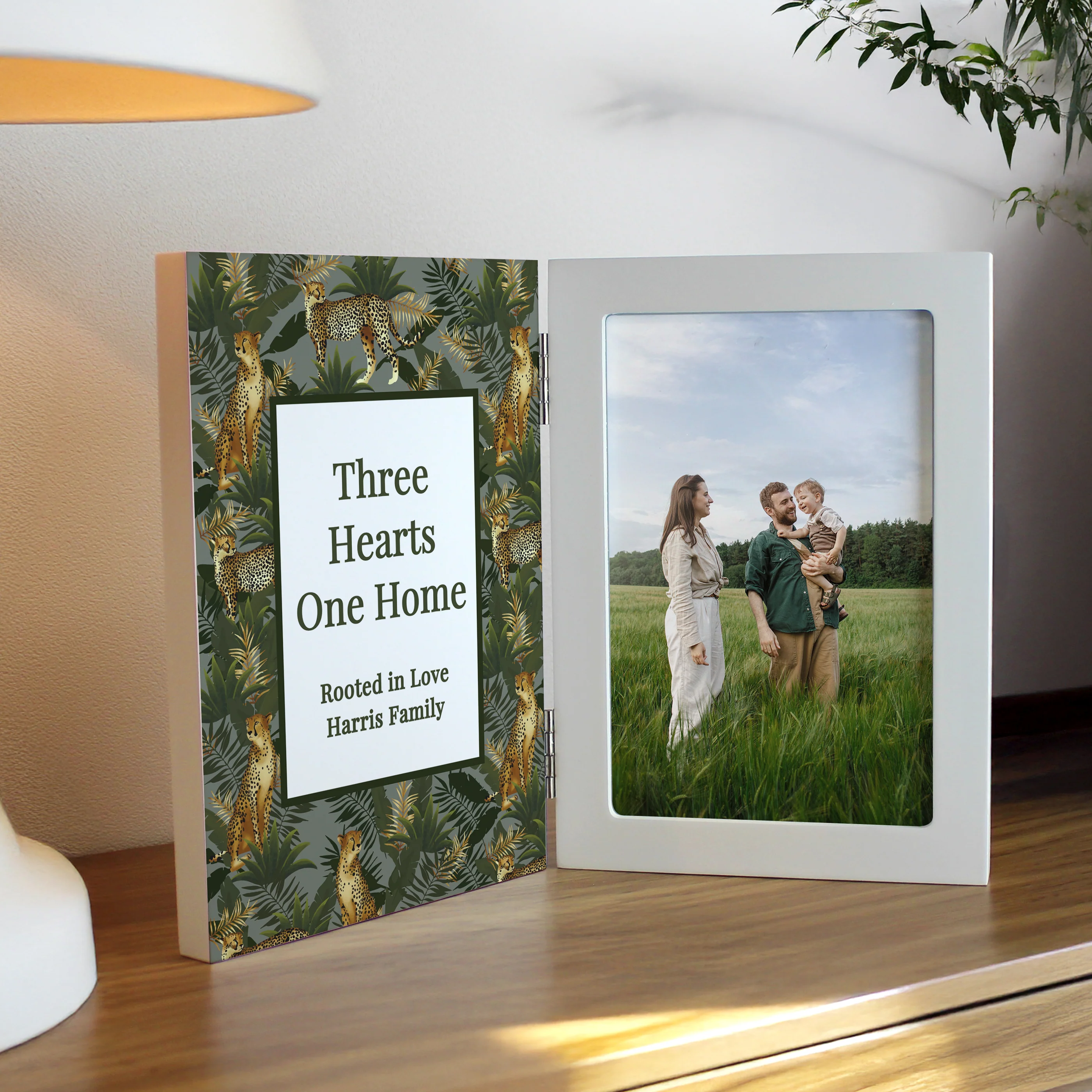 Personalised Leopard Print Wooden Hinged 6x4 Photo Frame - Image 4