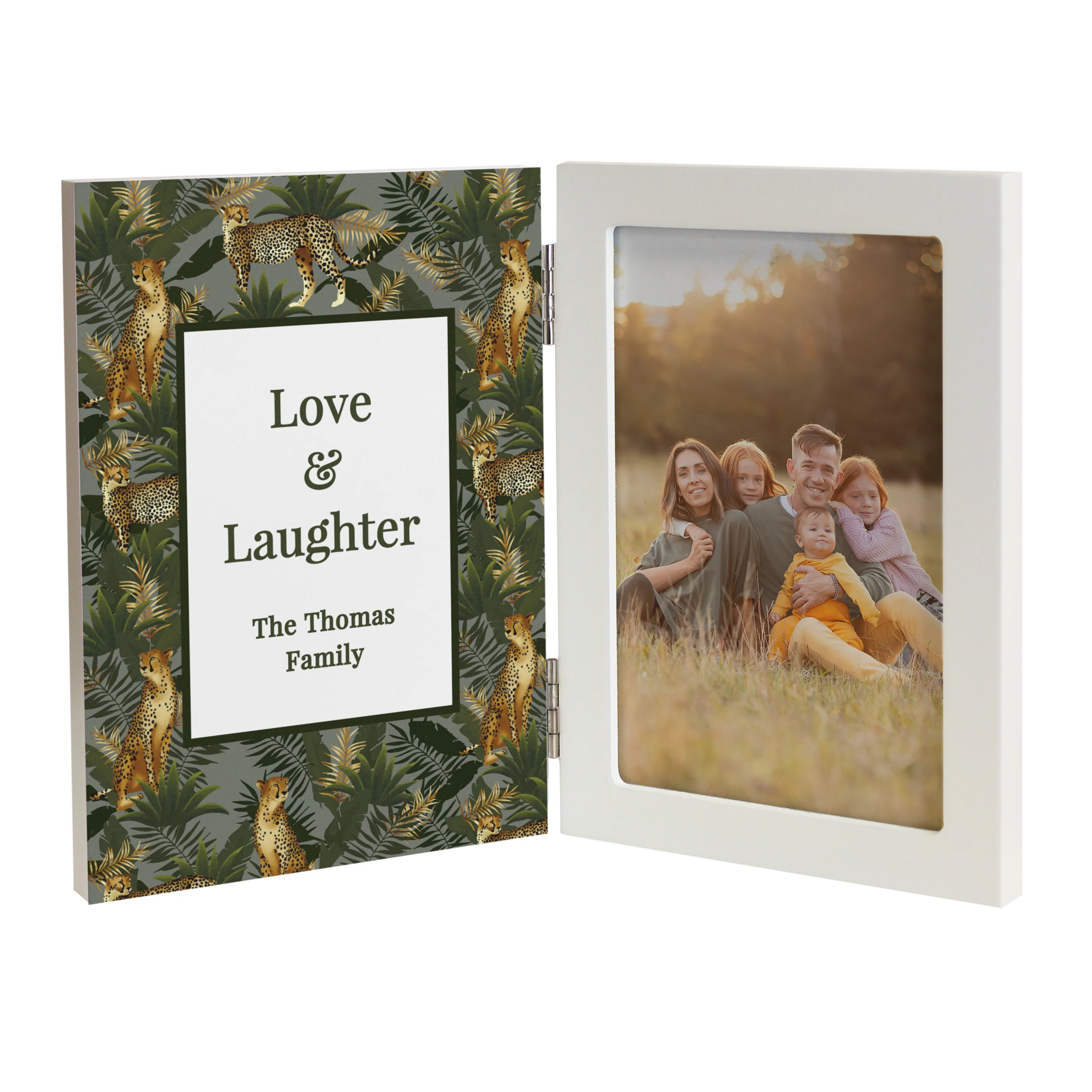 Personalised Leopard Print Wooden Hinged 6x4 Photo Frame - Image 5