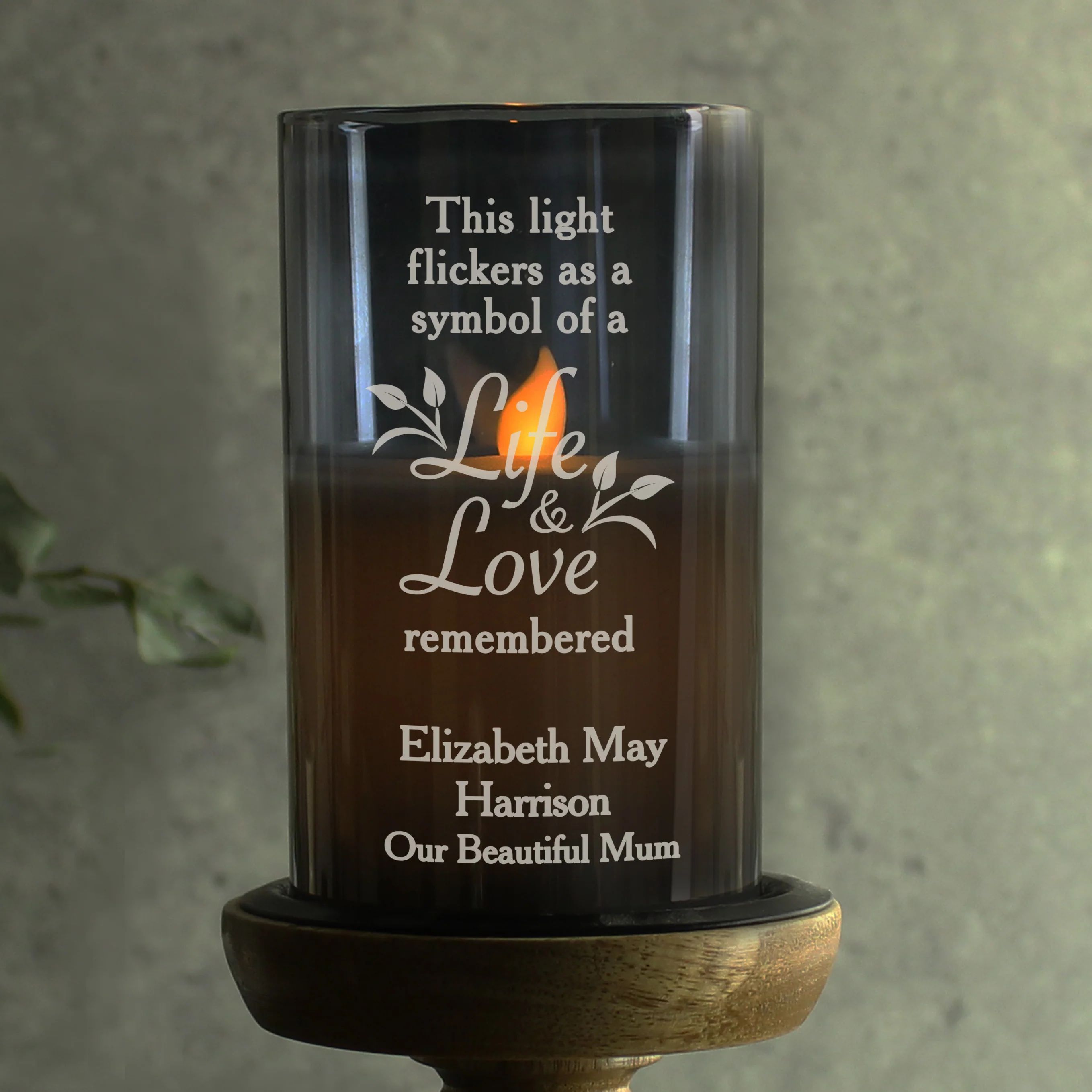Personalised Life & Love Memorial Smoked LED Candle - Image 2