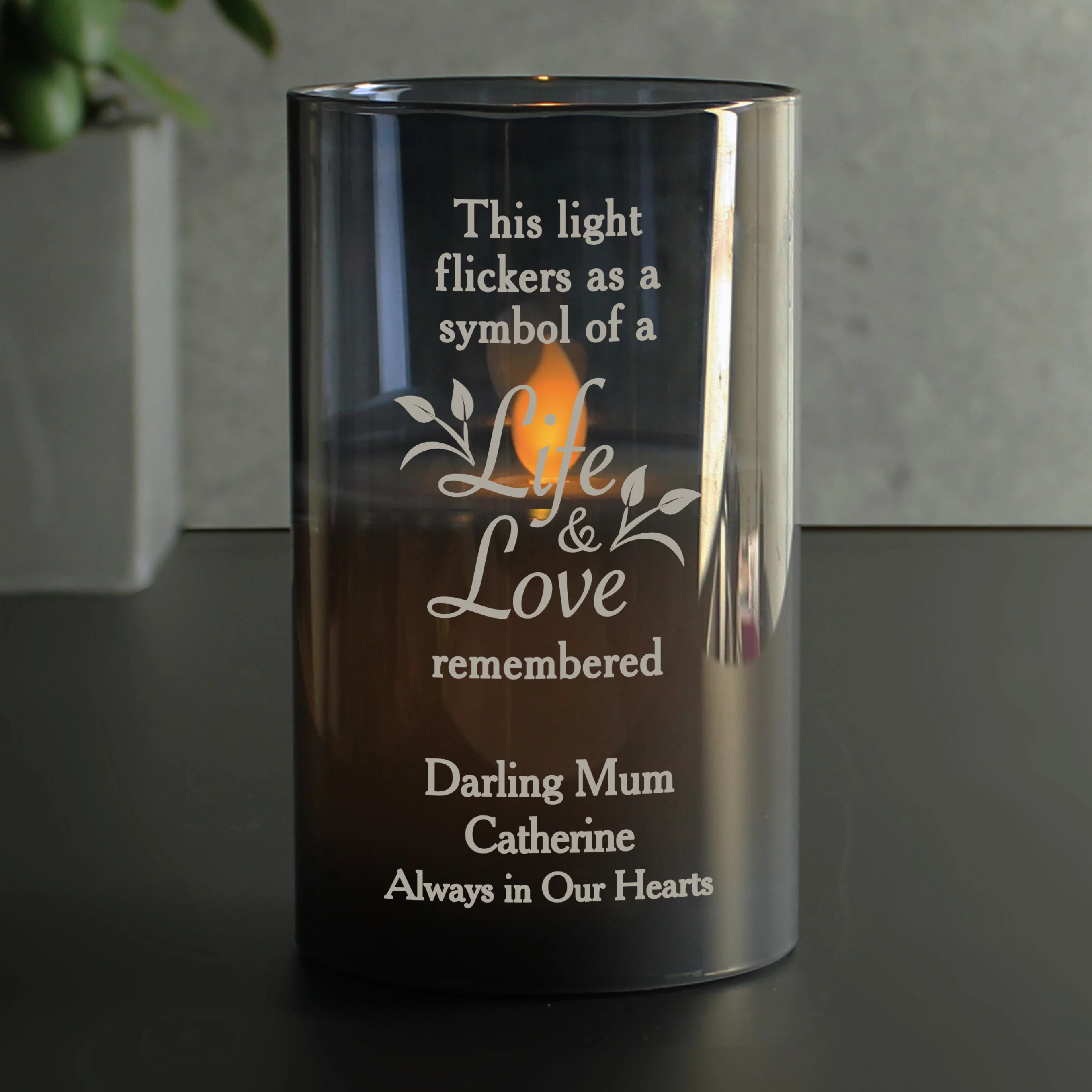 Personalised Life & Love Memorial Smoked LED Candle - Image 3