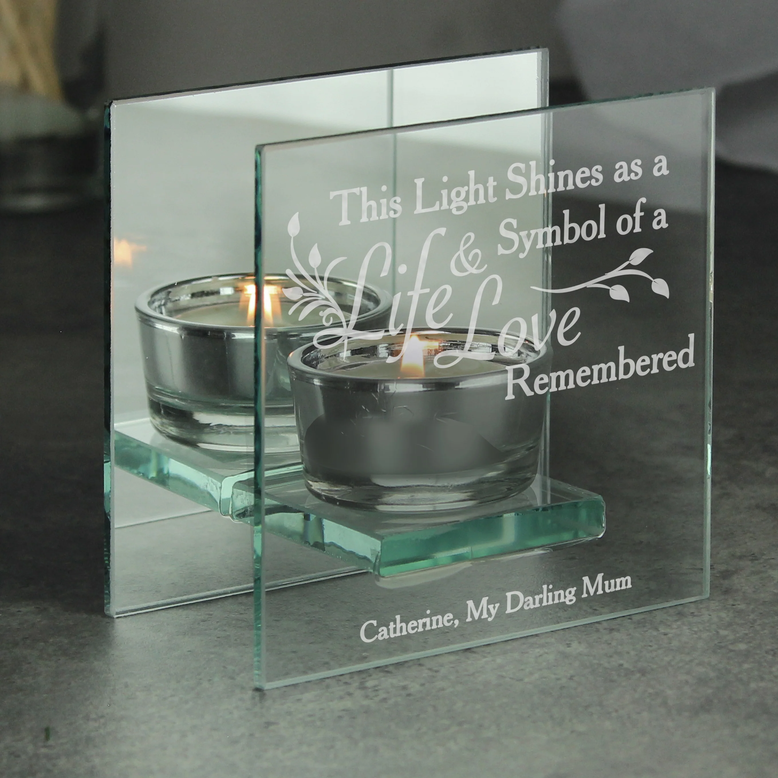 Personalised Life & Love Mirrored Glass Tea Light Candle Holder - Image 3