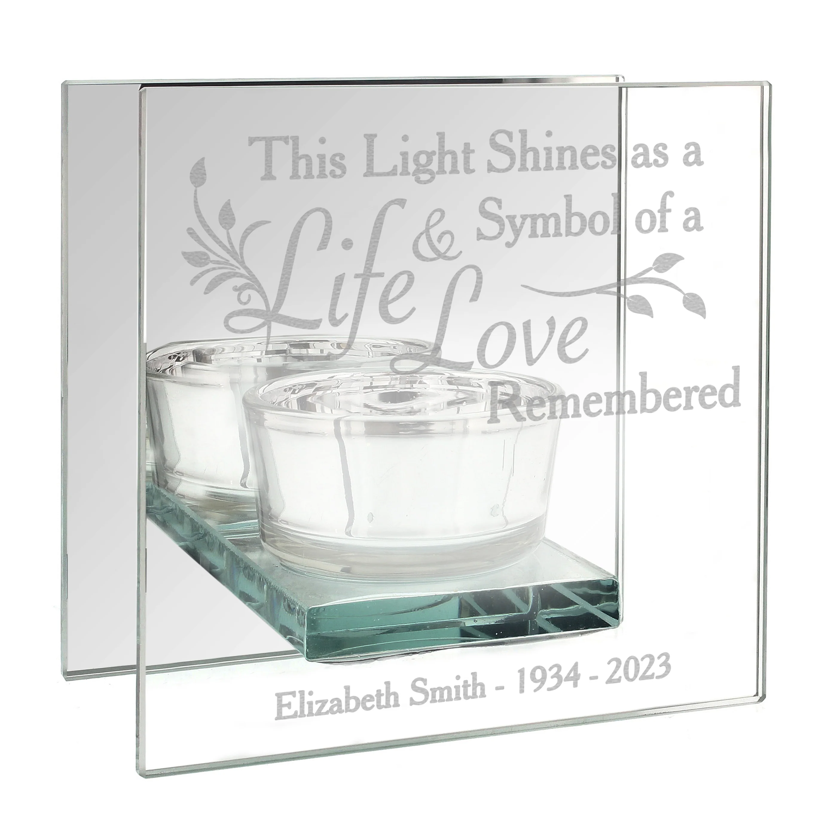 Personalised Life & Love Mirrored Glass Tea Light Candle Holder - Image 4