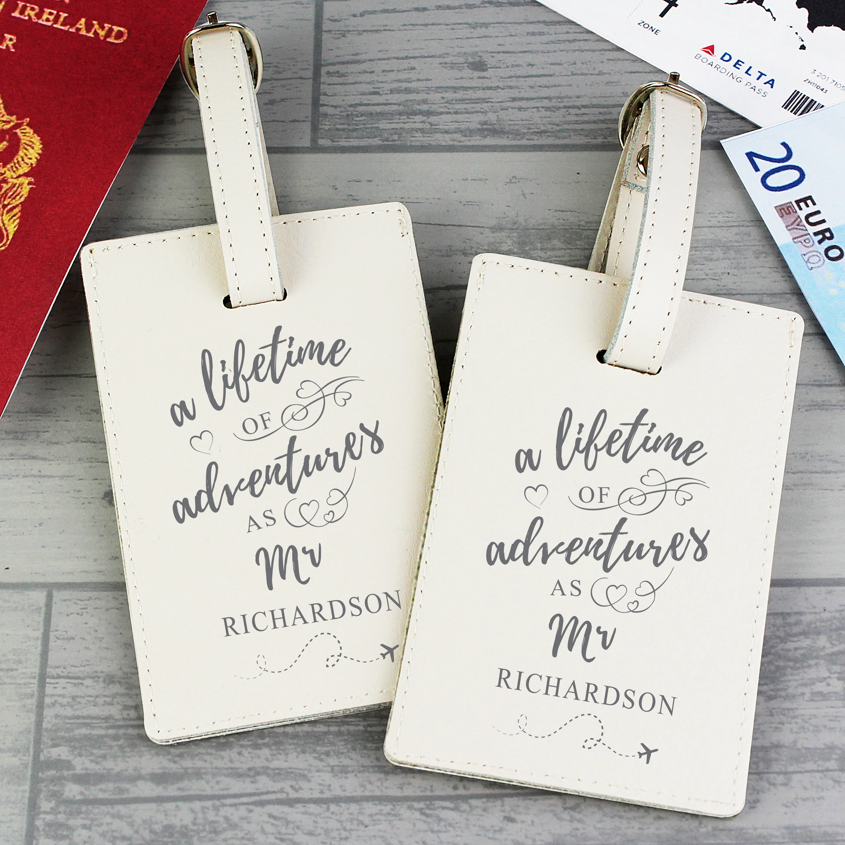 Personalised 'Lifetime of Adventures' Couples Luggage Tags - Image 6