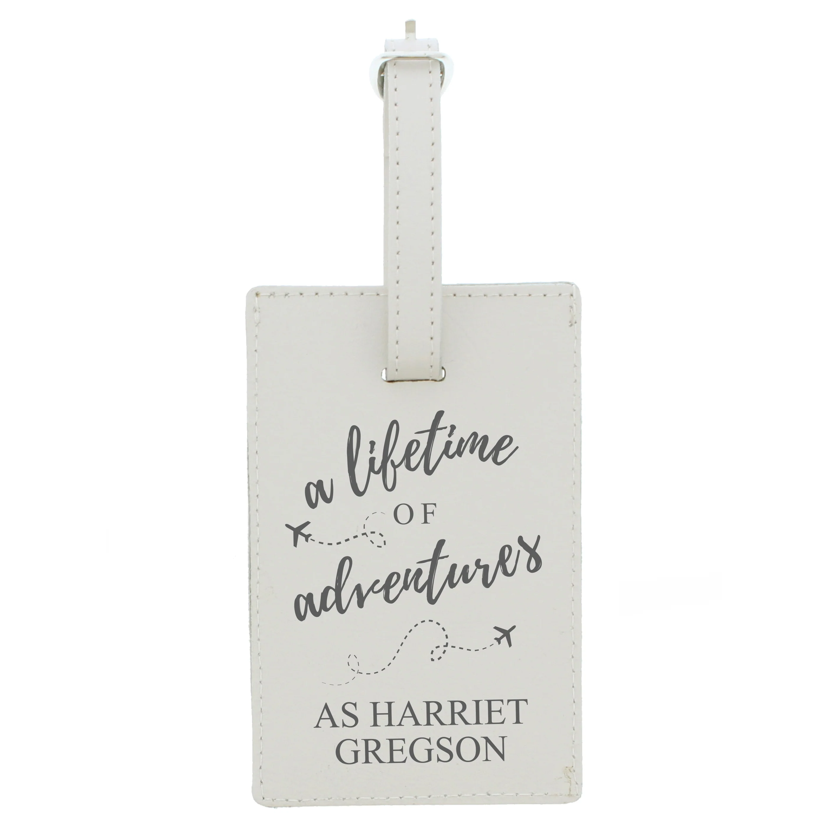 Personalised 'Lifetime of Adventures' Cream Luggage Tag - Image 2