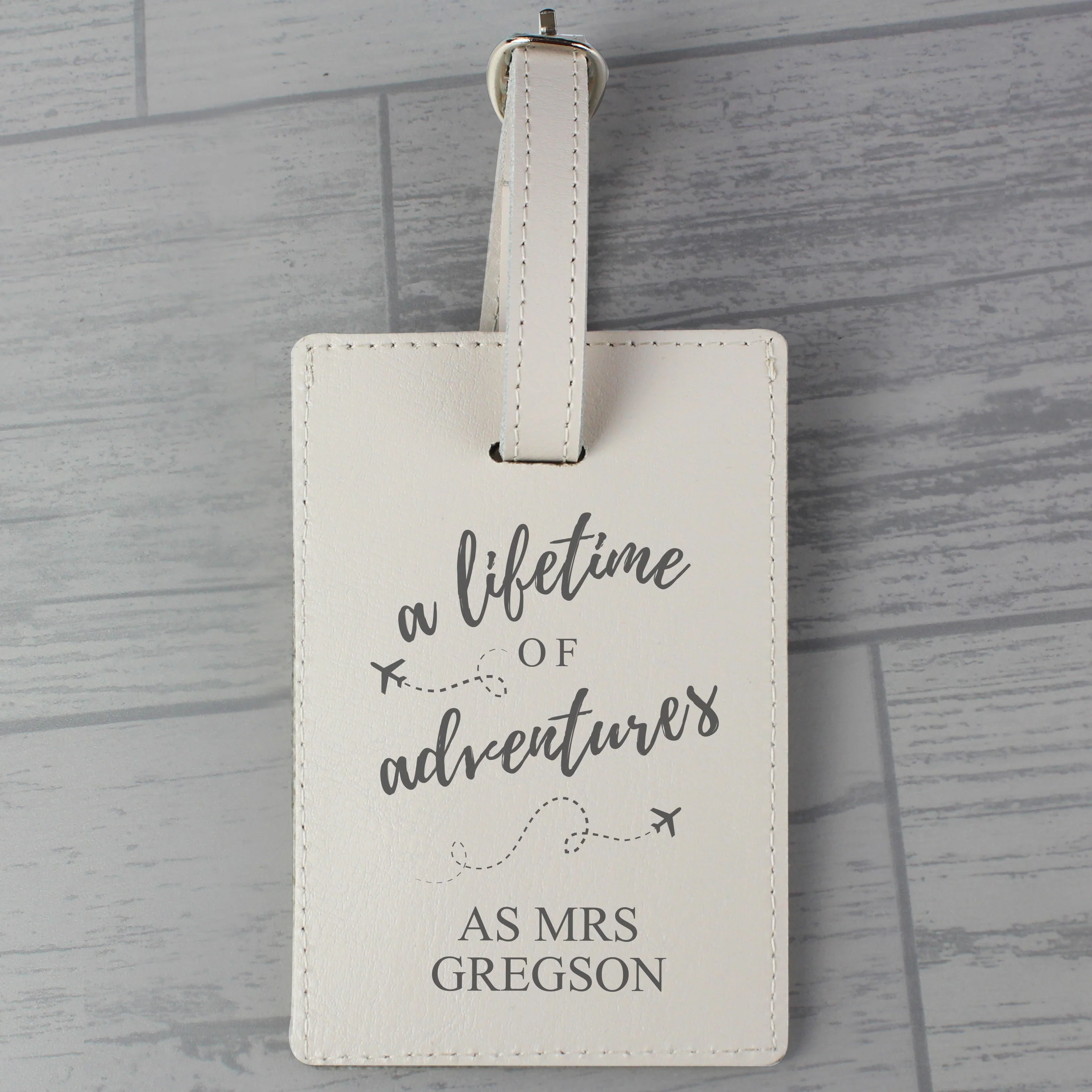 Personalised 'Lifetime of Adventures' Cream Luggage Tag - Image 4