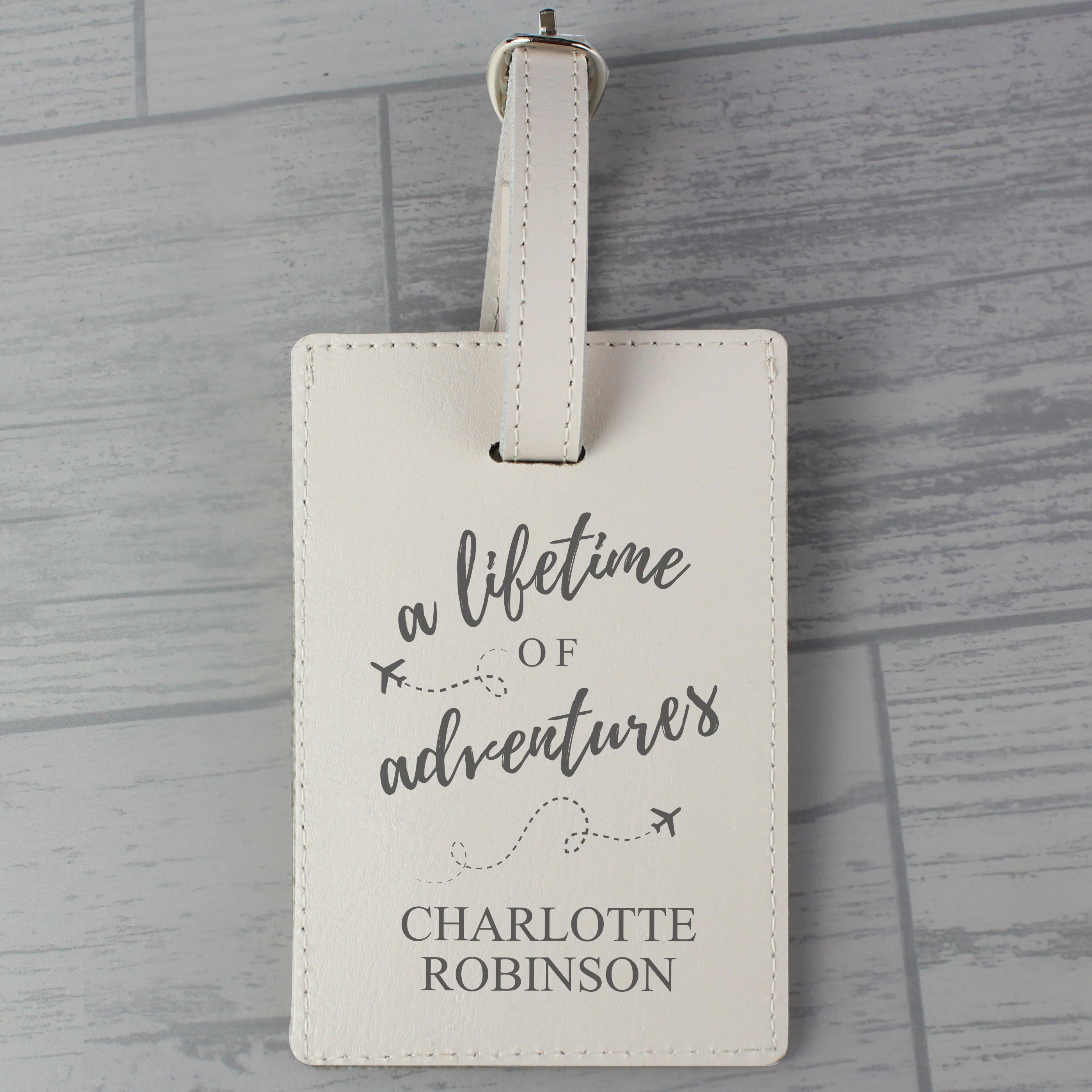 Personalised 'Lifetime of Adventures' Cream Luggage Tag - Image 5
