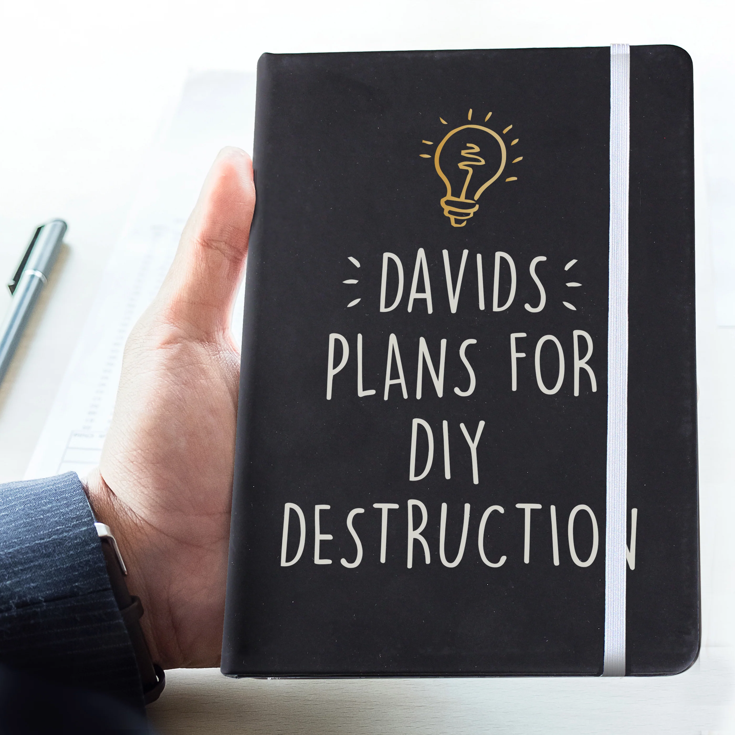 Personalised Light Bulb Black Hardback Notebook - Image 7