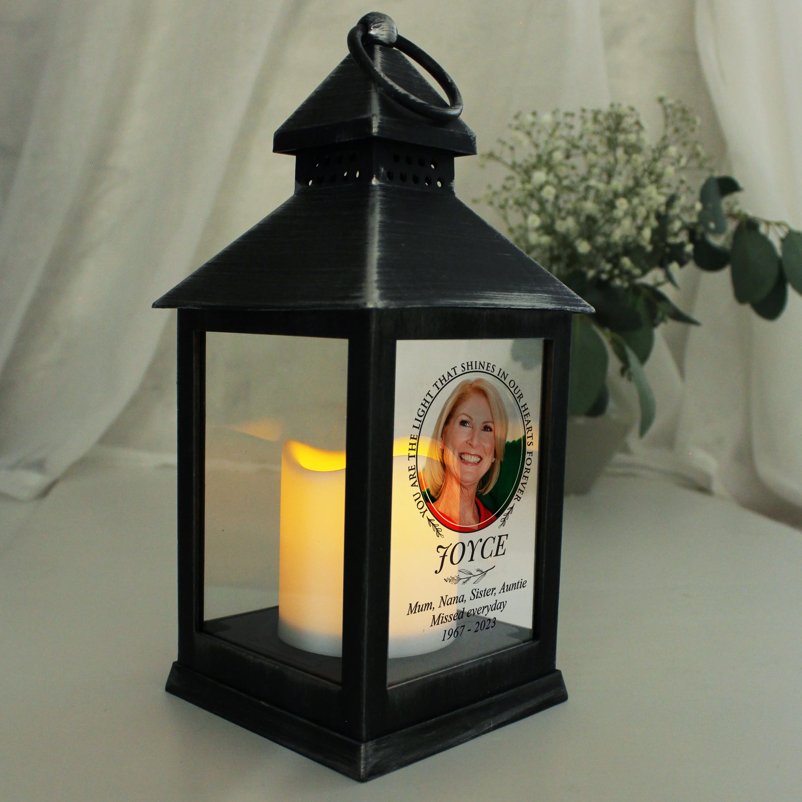 Personalised Light In Our Hearts Photo Upload Black Lantern - Image 2