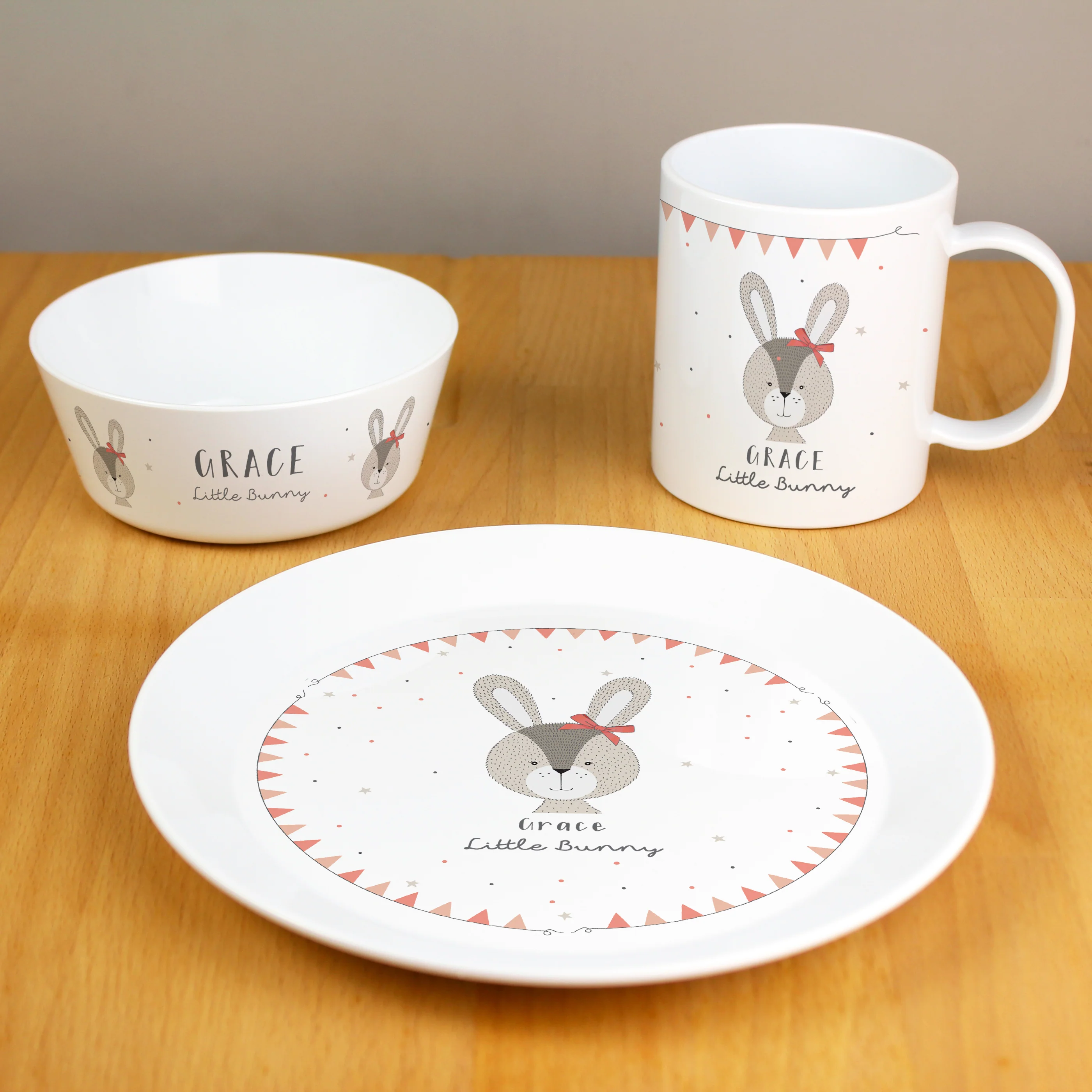 Personalised Little Bunny Pink Plastic Breakfast Set - Image 2