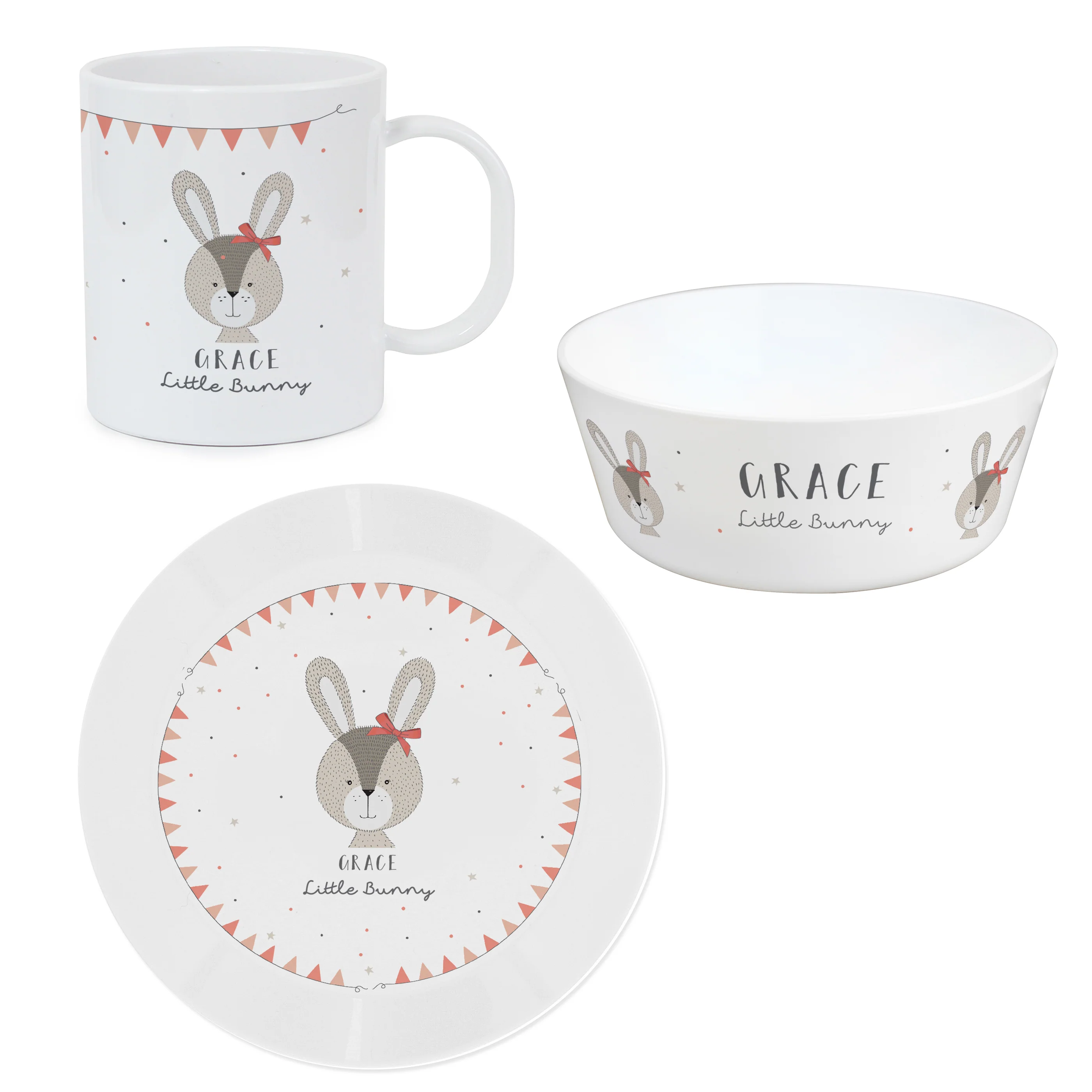 Personalised Little Bunny Pink Plastic Breakfast Set - Image 3