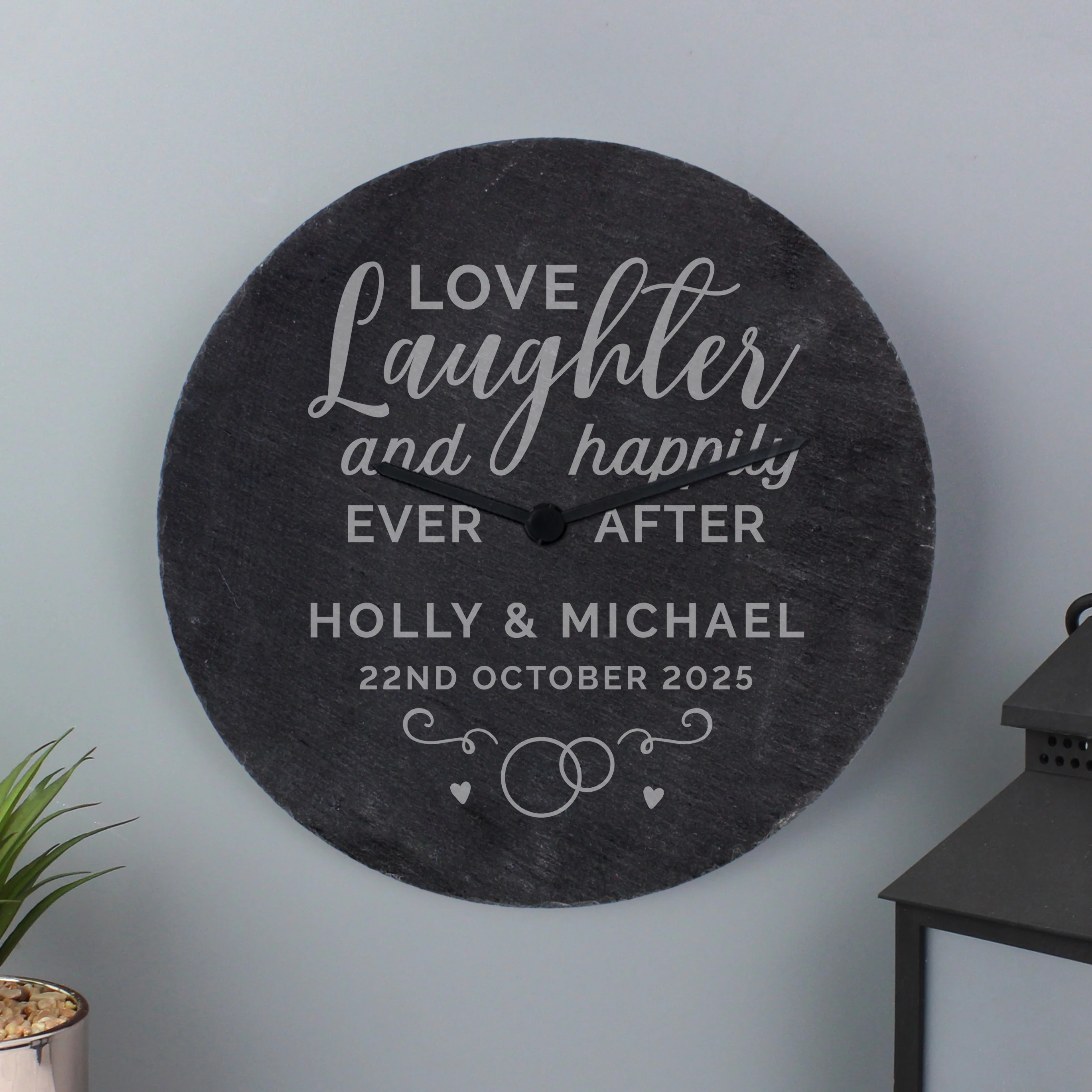 Personalised Love Laughter Slate Clock - Image 3