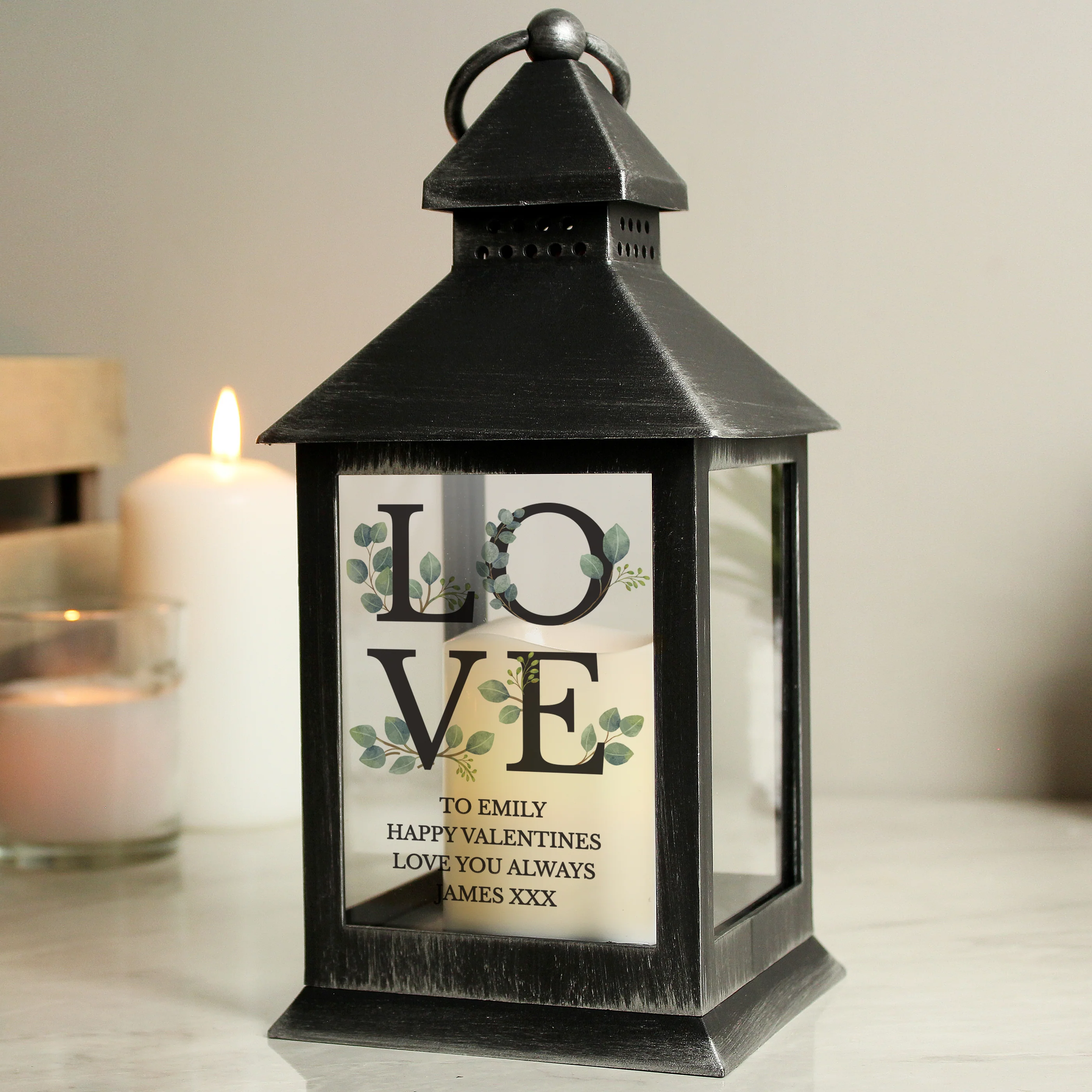 Personalised LOVE Wedding Black LED Lantern