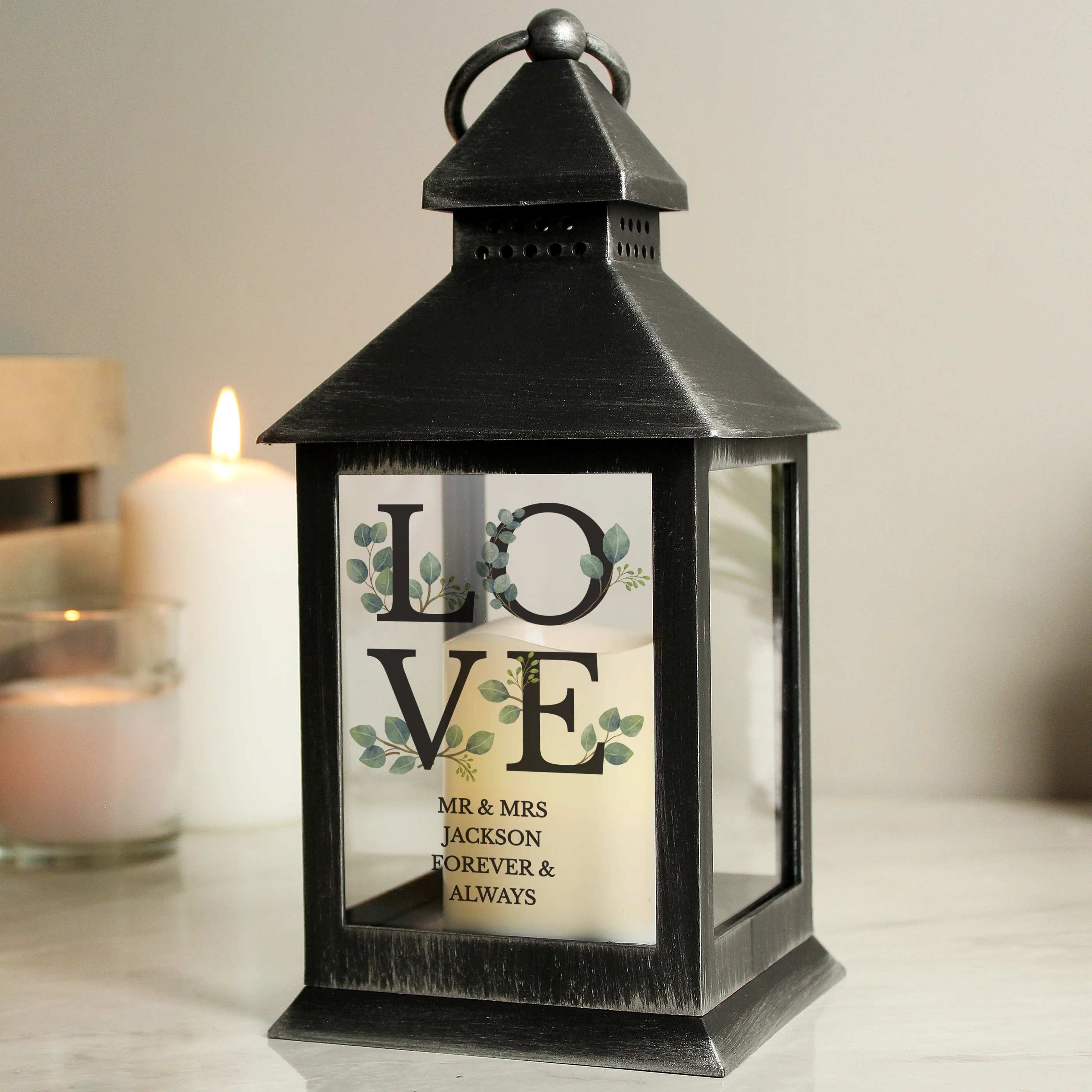 Personalised LOVE Wedding Black LED Lantern - Image 3