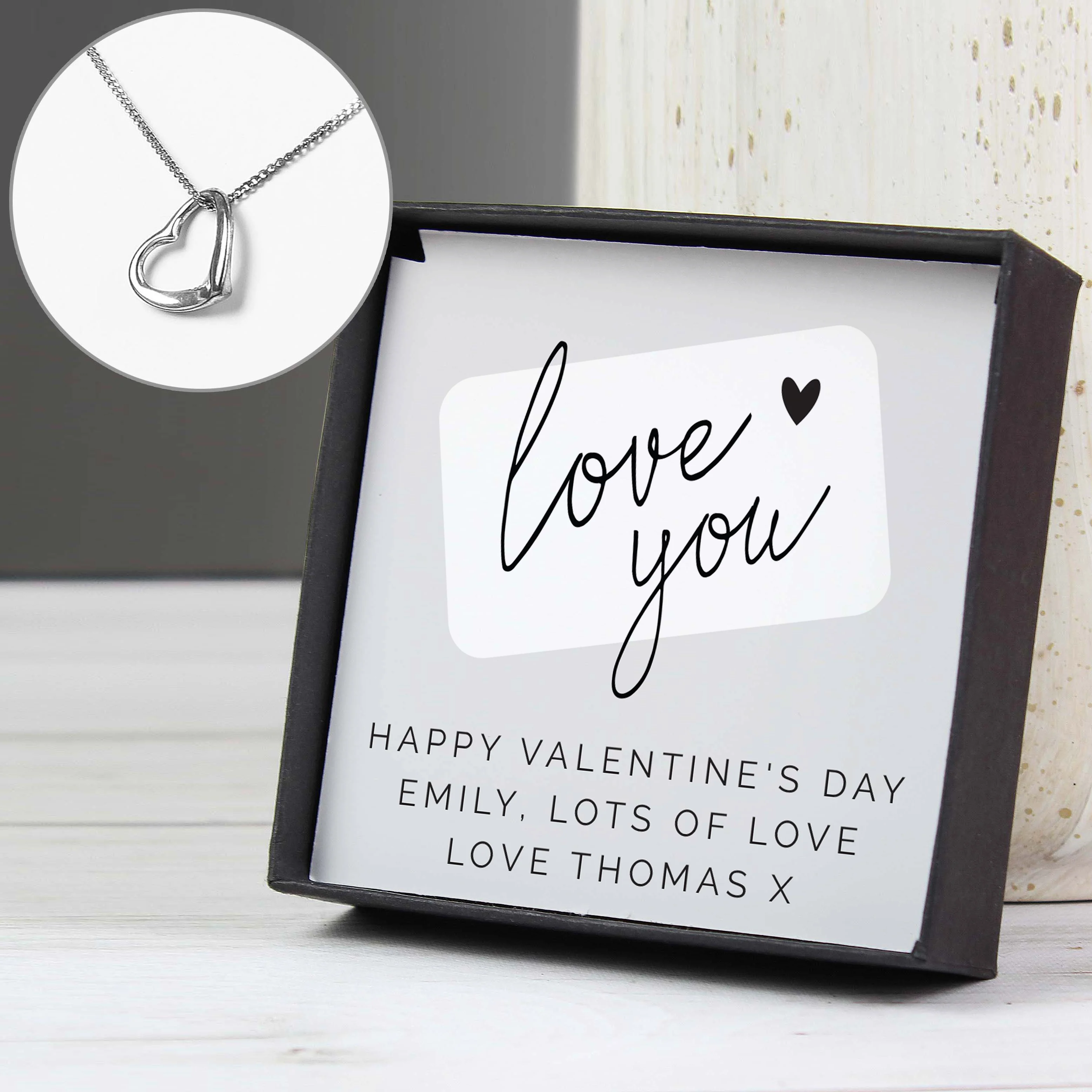 Personalised Love you Sterling Silver Heart Necklace and Box - Image 3