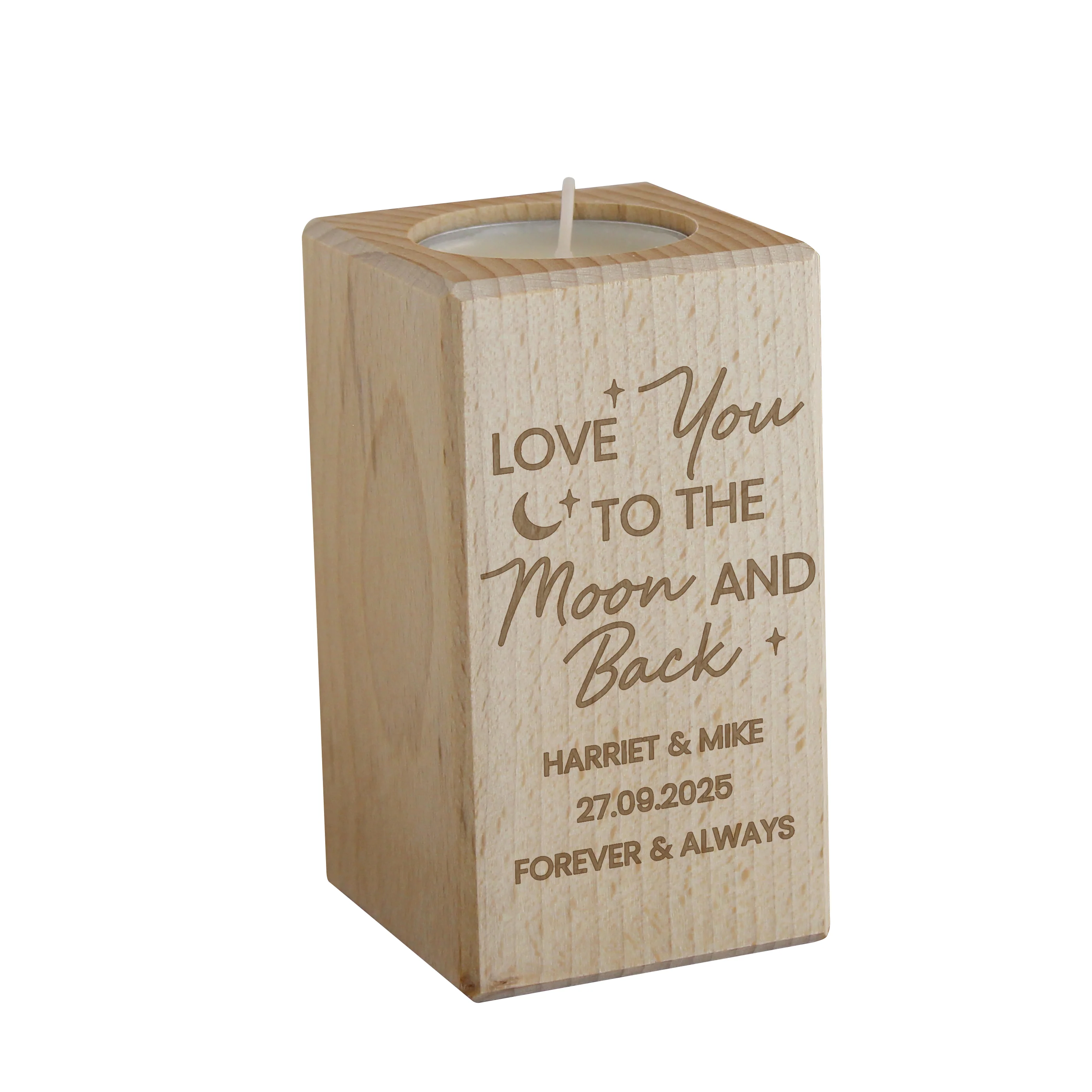 Personalised Love You To The Moon Wooden Tealight Holder - Image 4