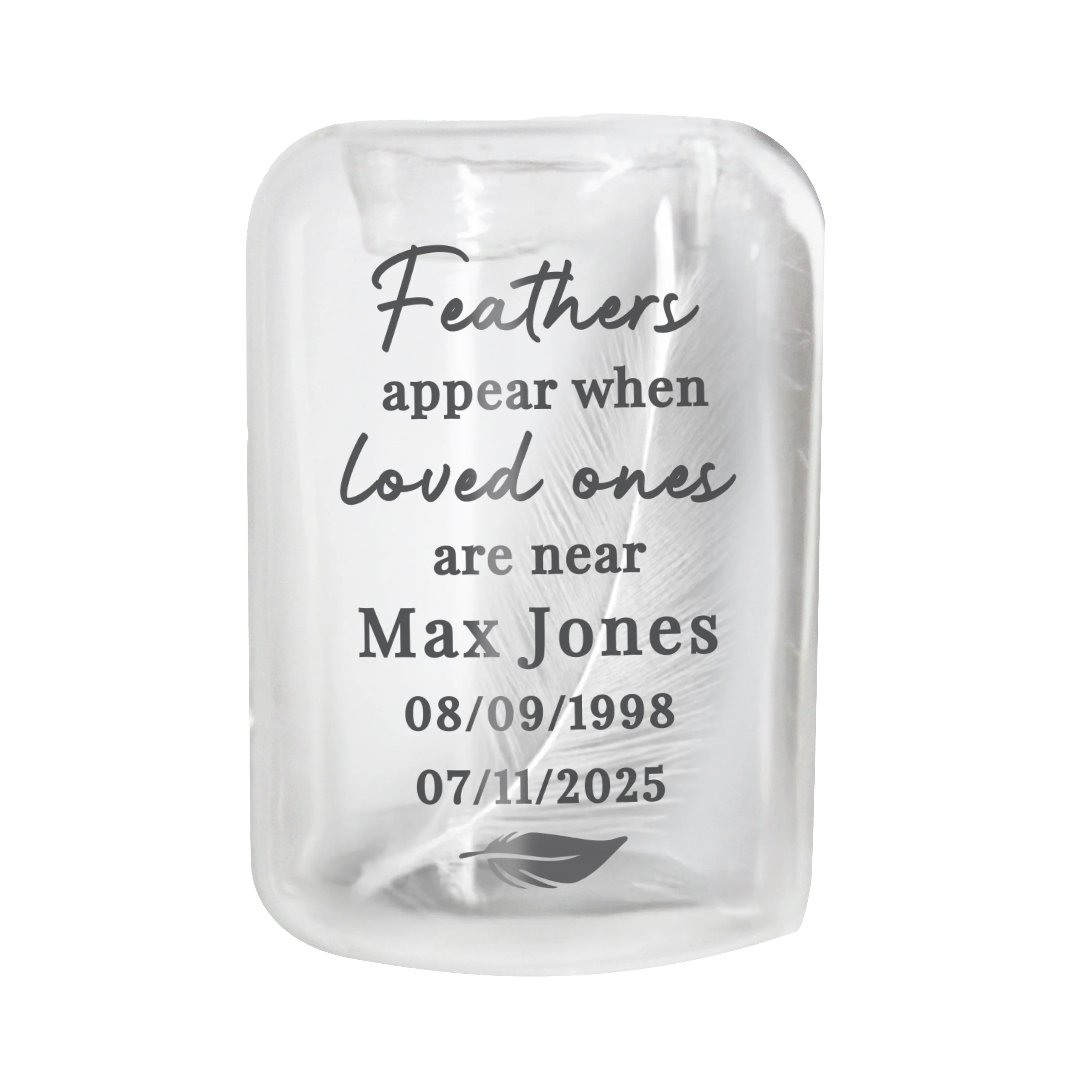 Personalised Loved Ones Memorial Feather Tealight Holder - Image 5