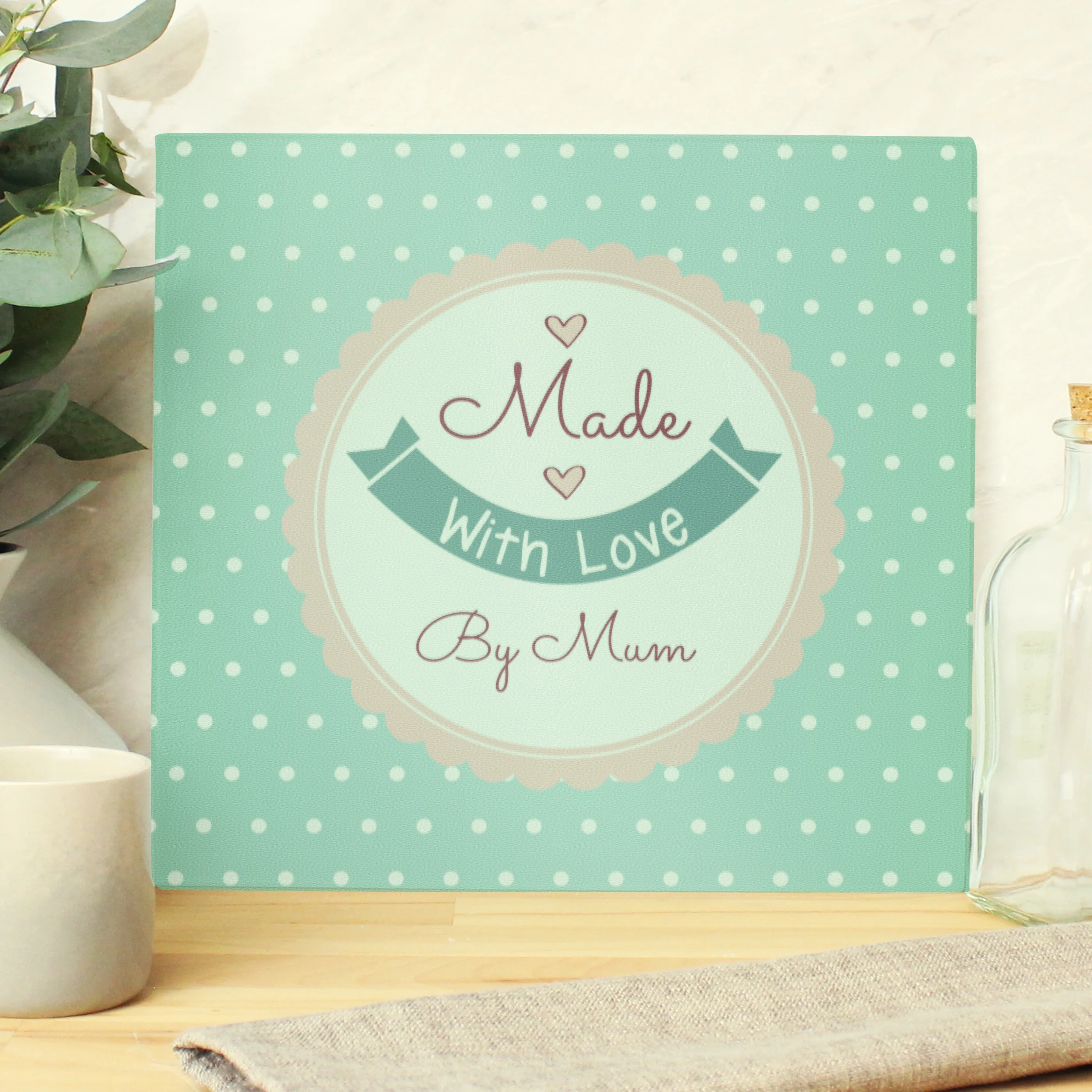 Personalised Made with Love Glass Chopping Board/Worktop Saver - Image 3