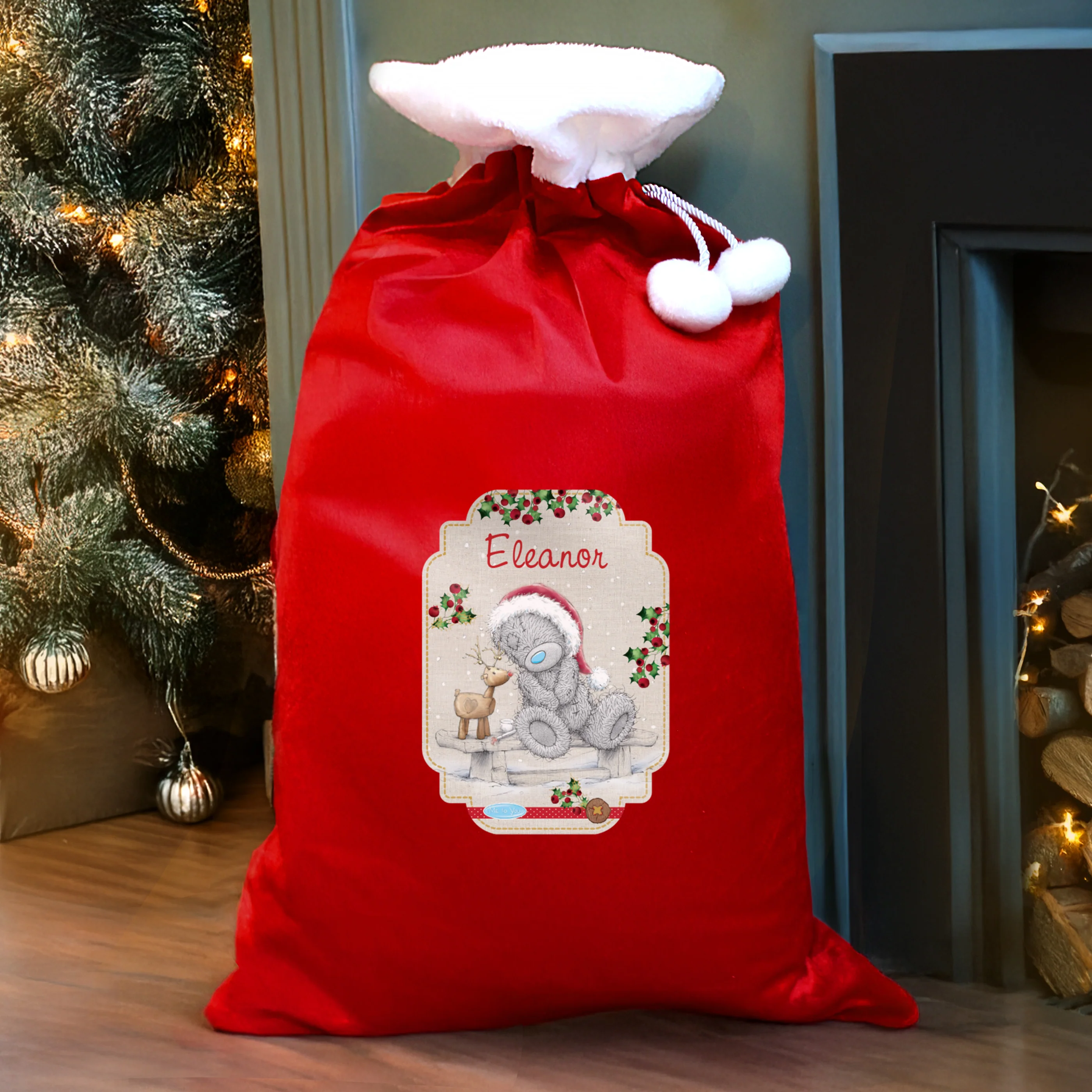 Personalised Me to You Reindeer Luxury Pom Pom Red Sack - Image 2