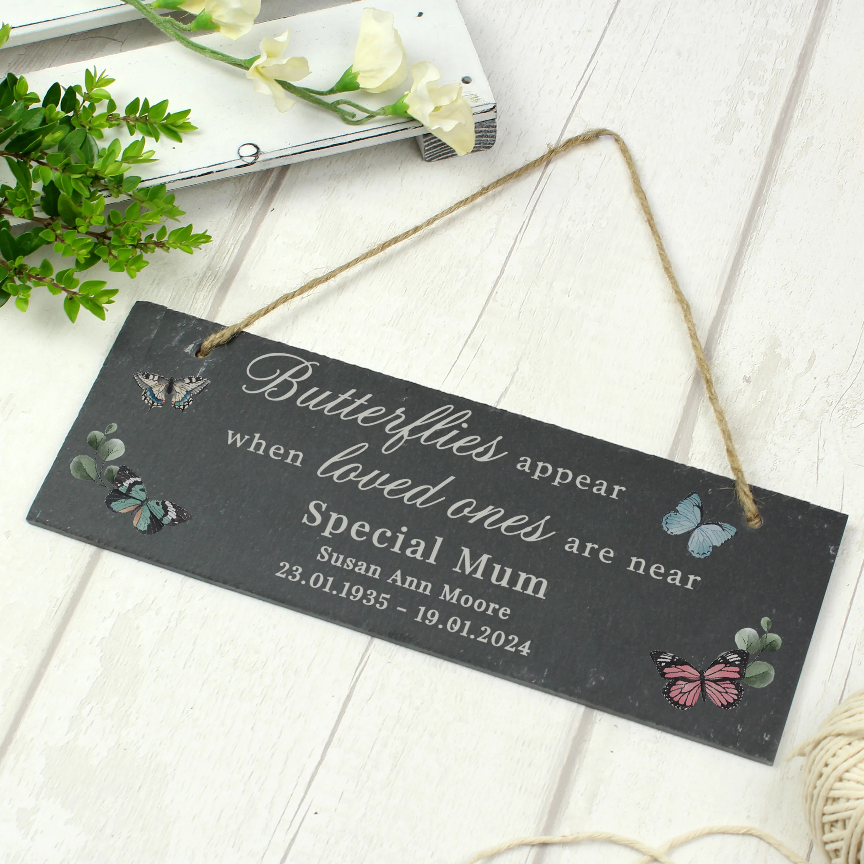 Personalised Memorial Butterflies Appear Slate Hanging Ornament - Image 2