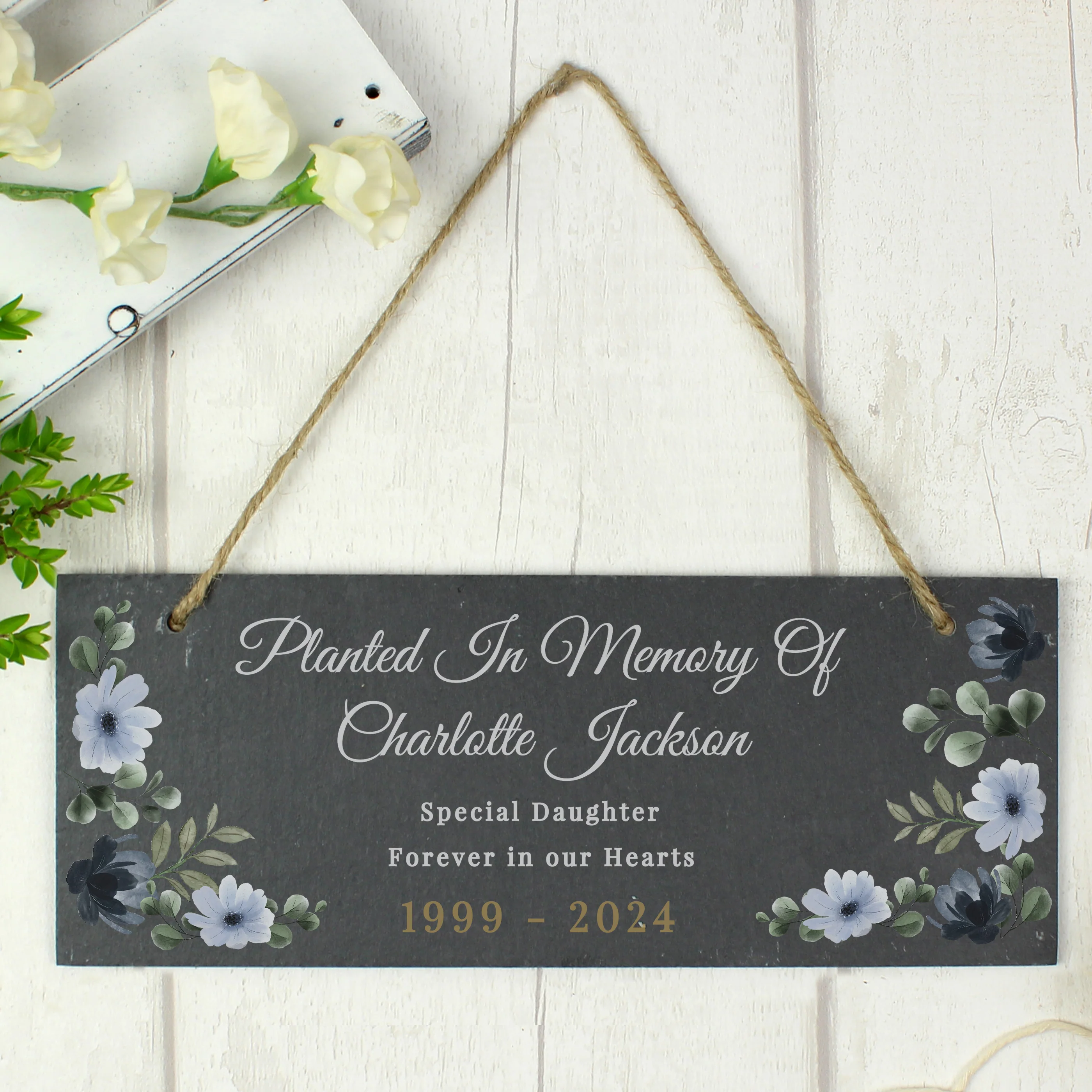 Personalised Memorial Floral Slate Hanging Ornament - Image 3