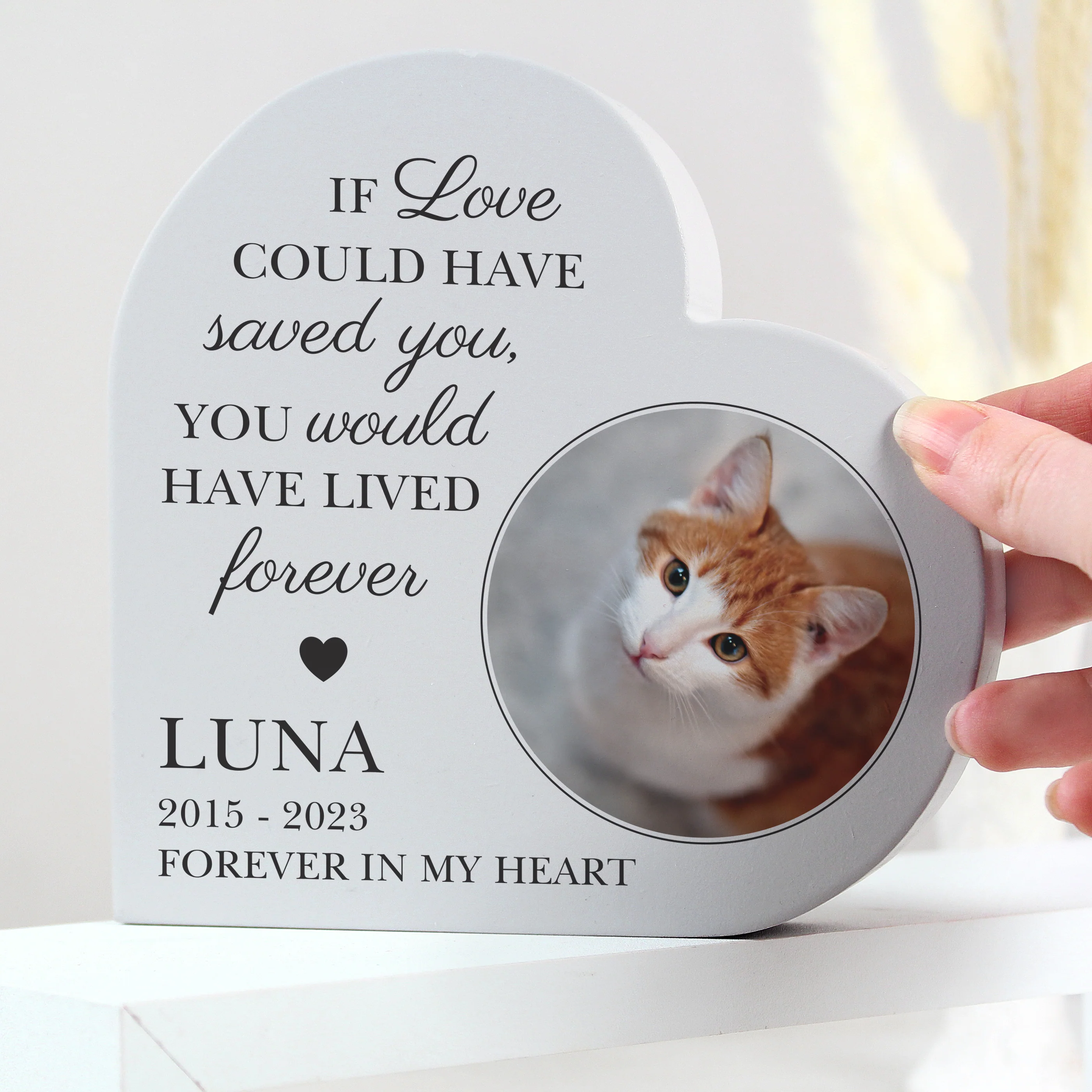 Personalised Memorial Photo Upload Free Standing Heart Ornament - Image 2