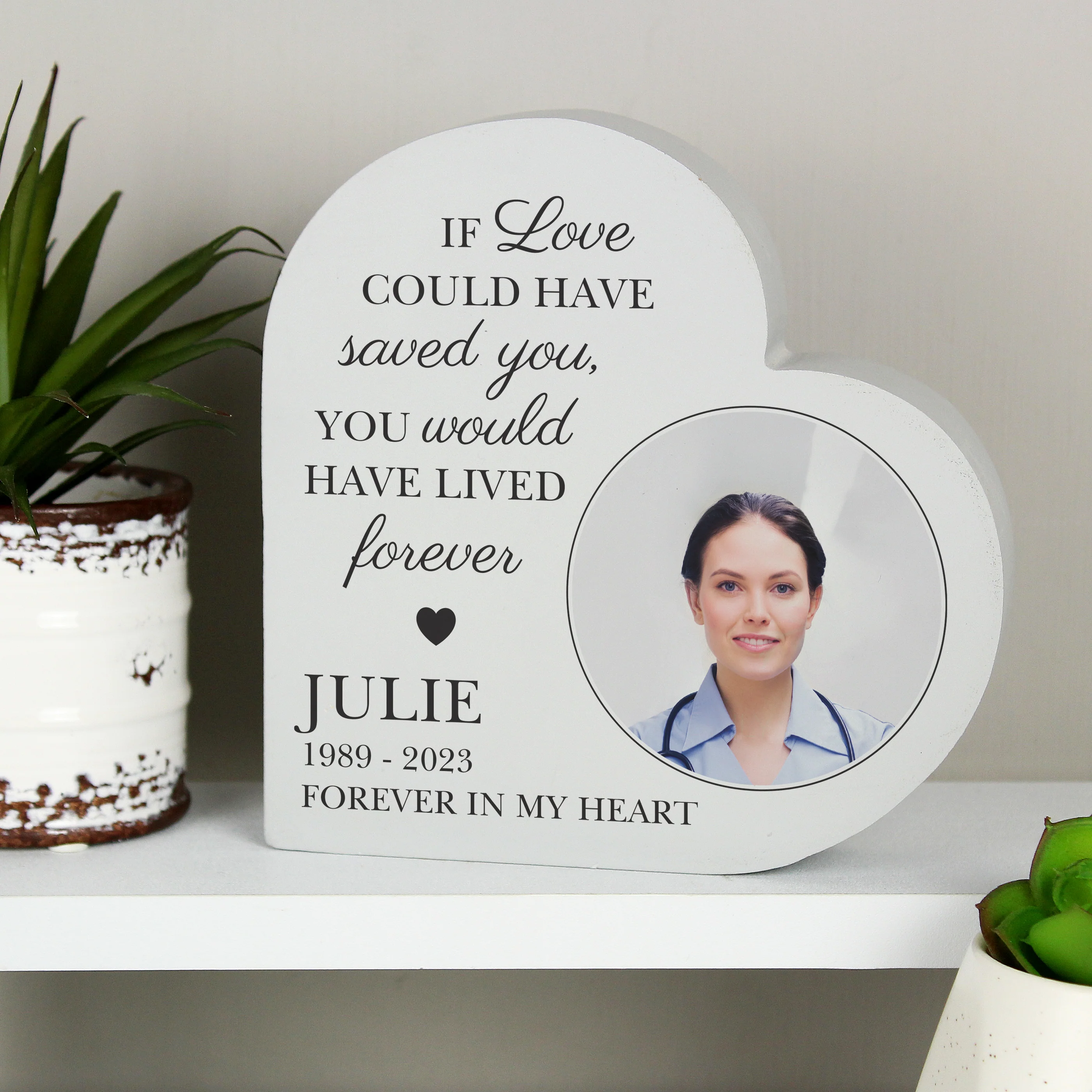 Personalised Memorial Photo Upload Free Standing Heart Ornament - Image 3