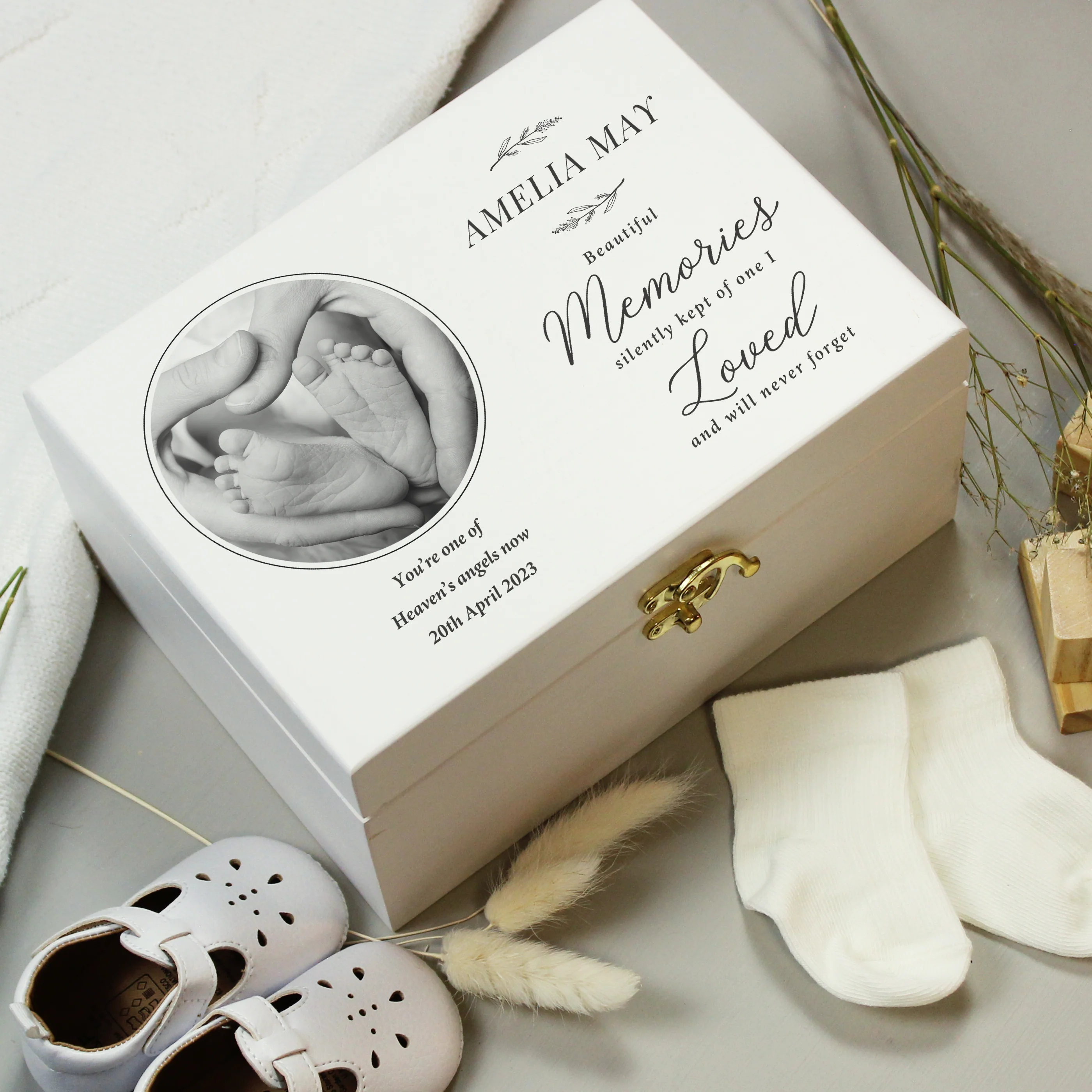 Personalised Memorial Photo Upload White Wooden Box - Image 3