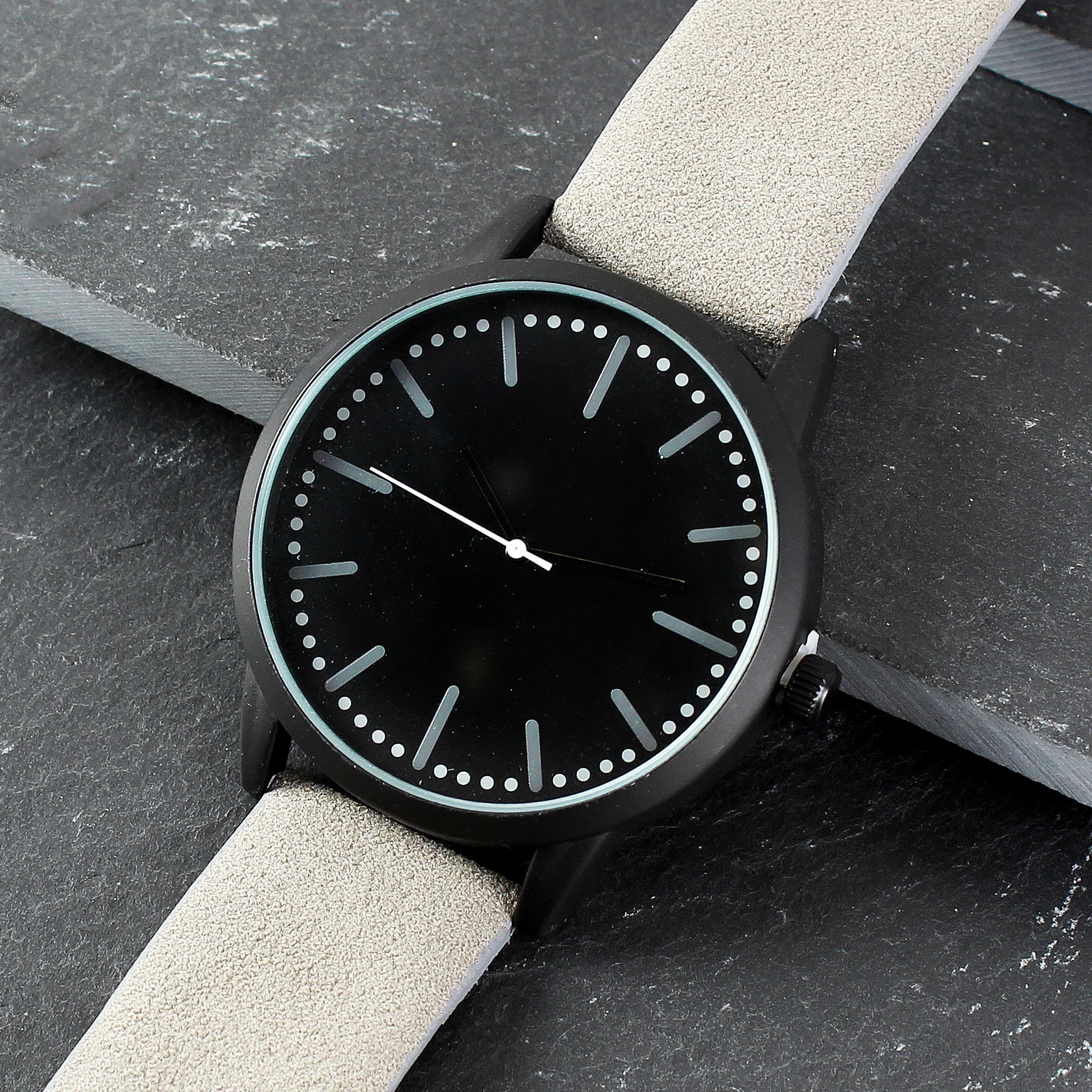 Personalised Mens Matte Black Watch with Grey Strap and Presentation Box - Image 4