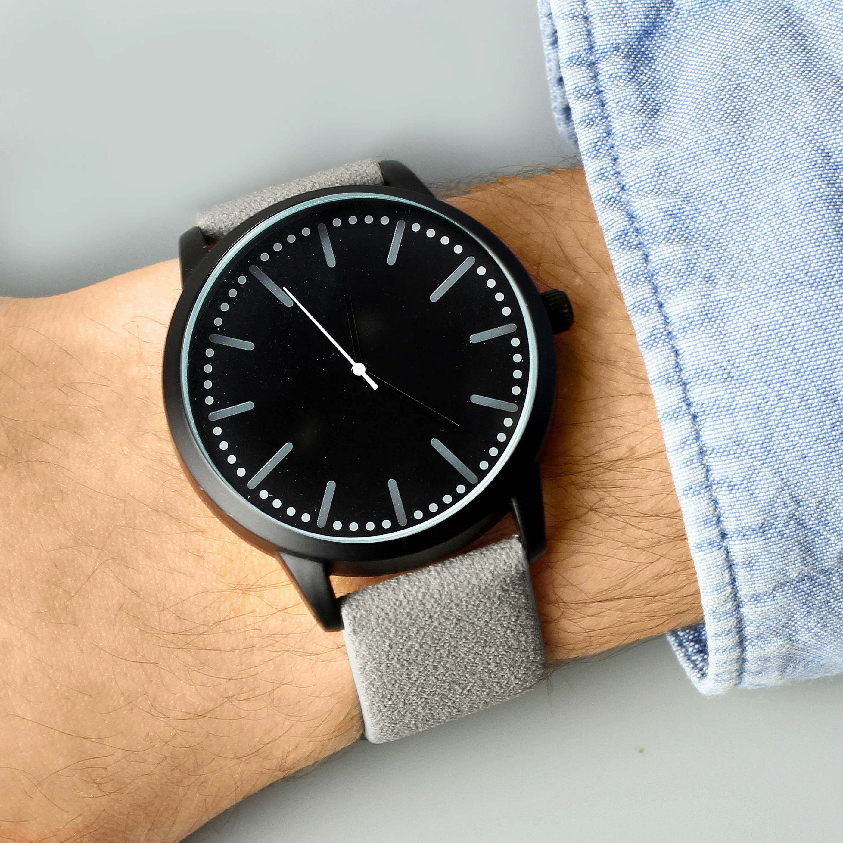 Personalised Mens Matte Black Watch with Grey Strap and Presentation Box - Image 6