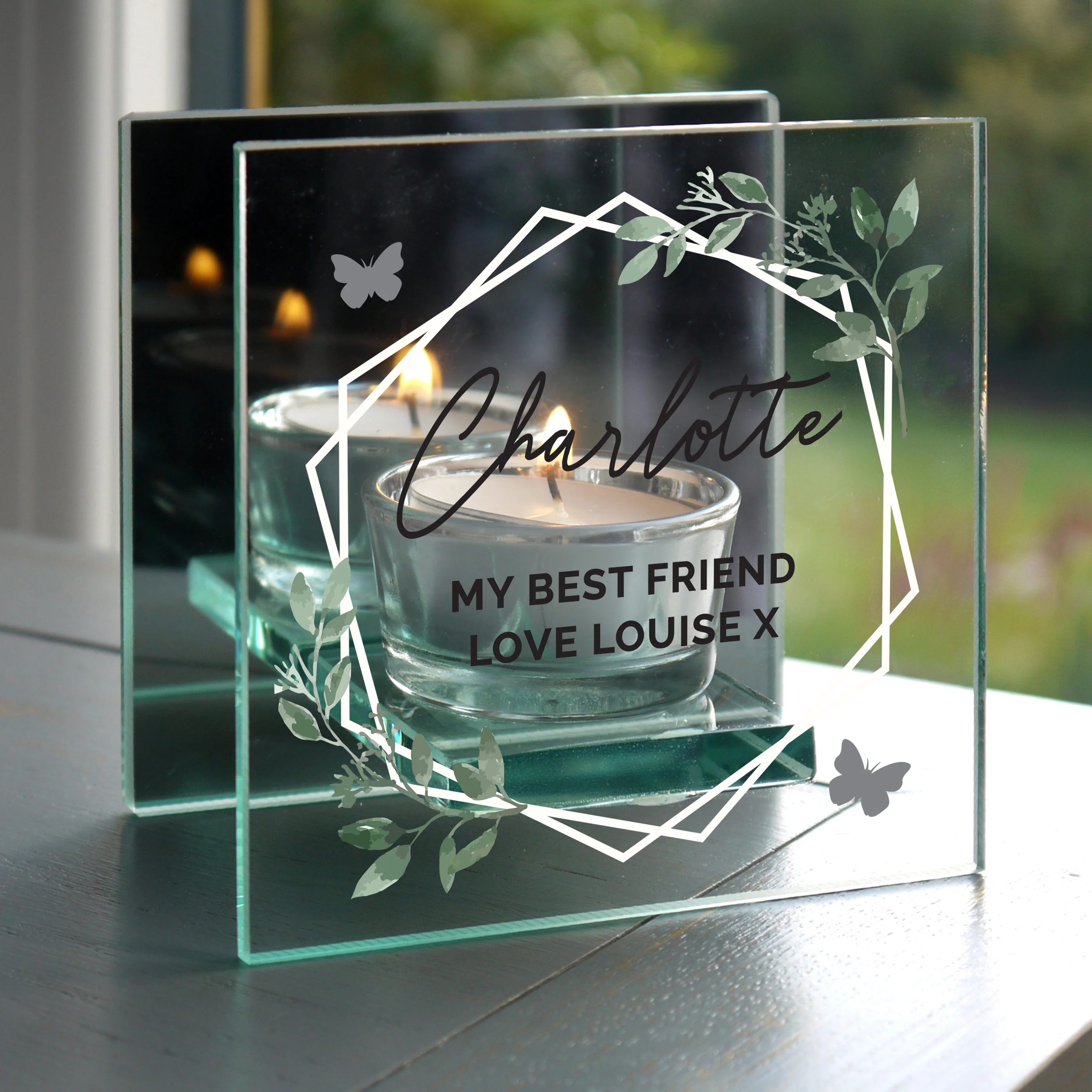 Personalised Mirrored Glass Tea Light Candle Holder - Image 3