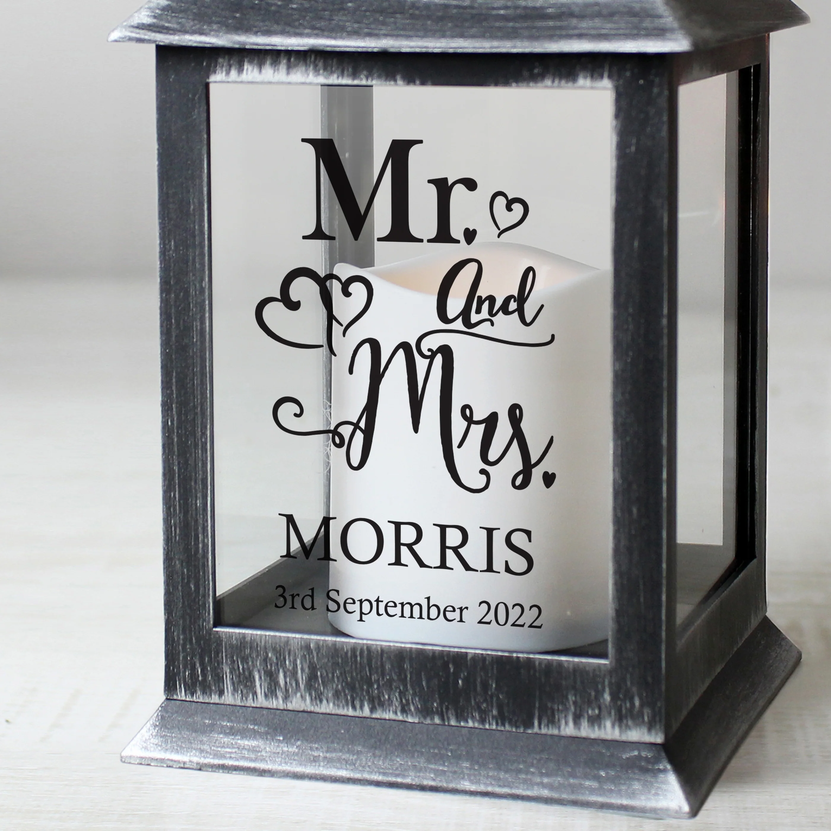Personalised Mr and Mrs Rustic Black Lantern - Image 3