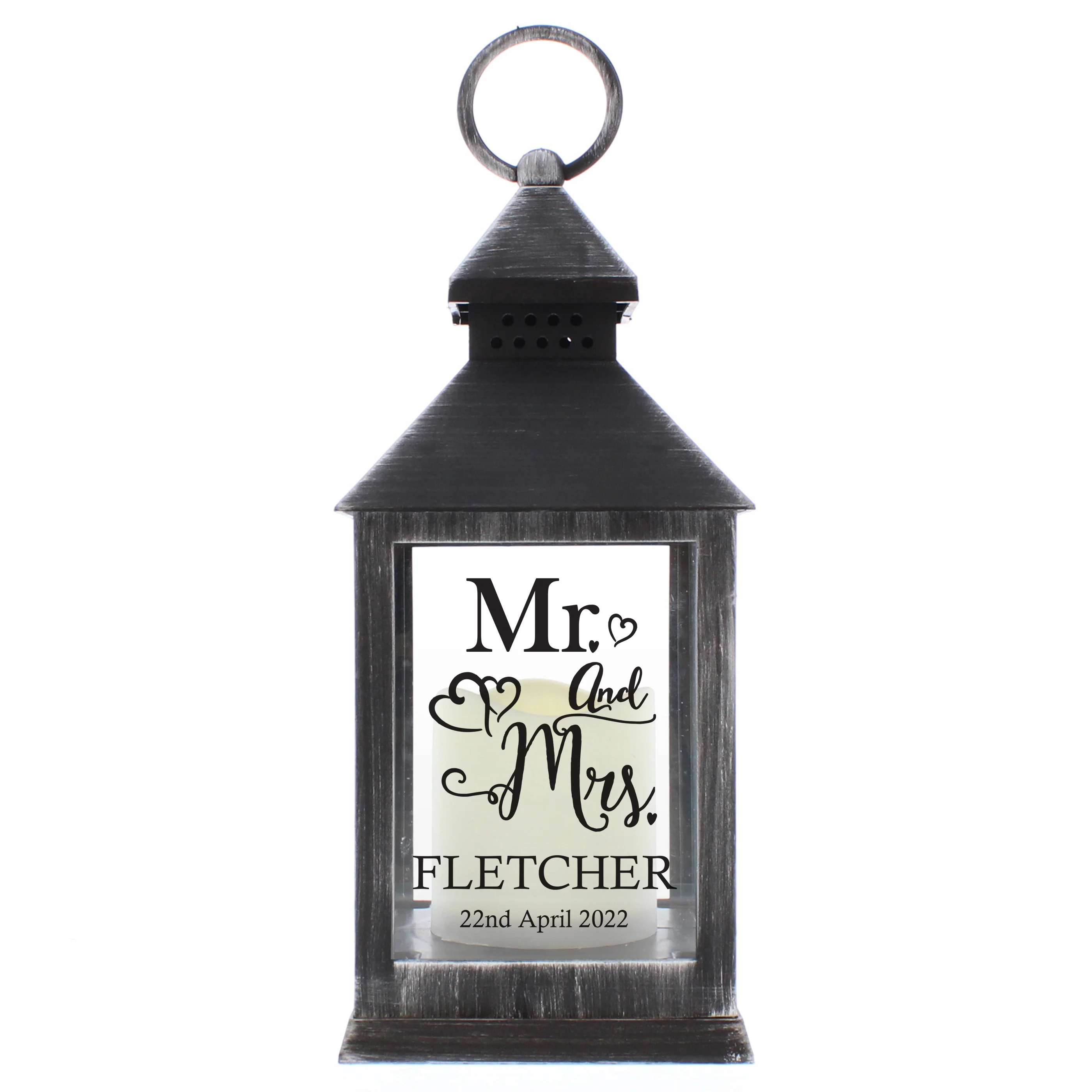 Personalised Mr and Mrs Rustic Black Lantern - Image 4