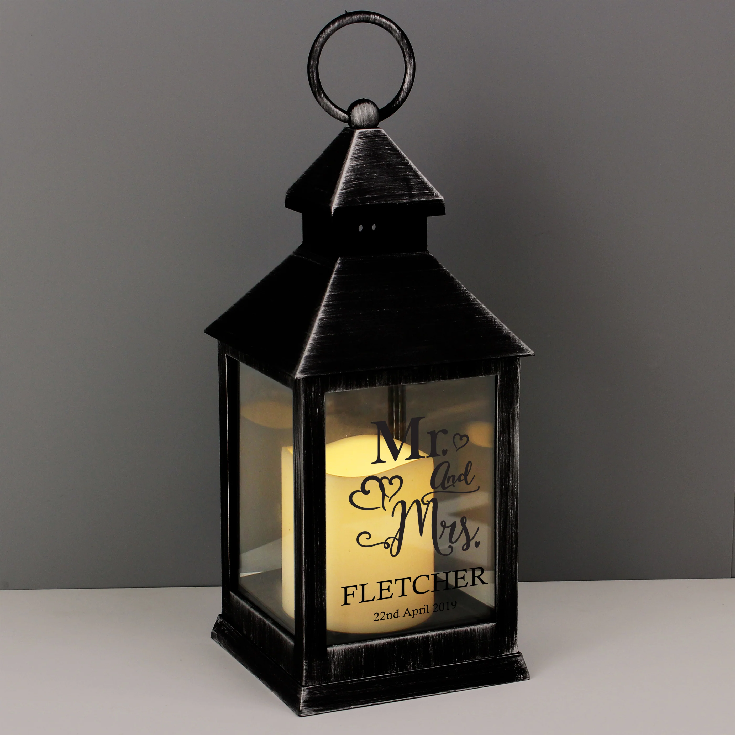 Personalised Mr and Mrs Rustic Black Lantern - Image 5