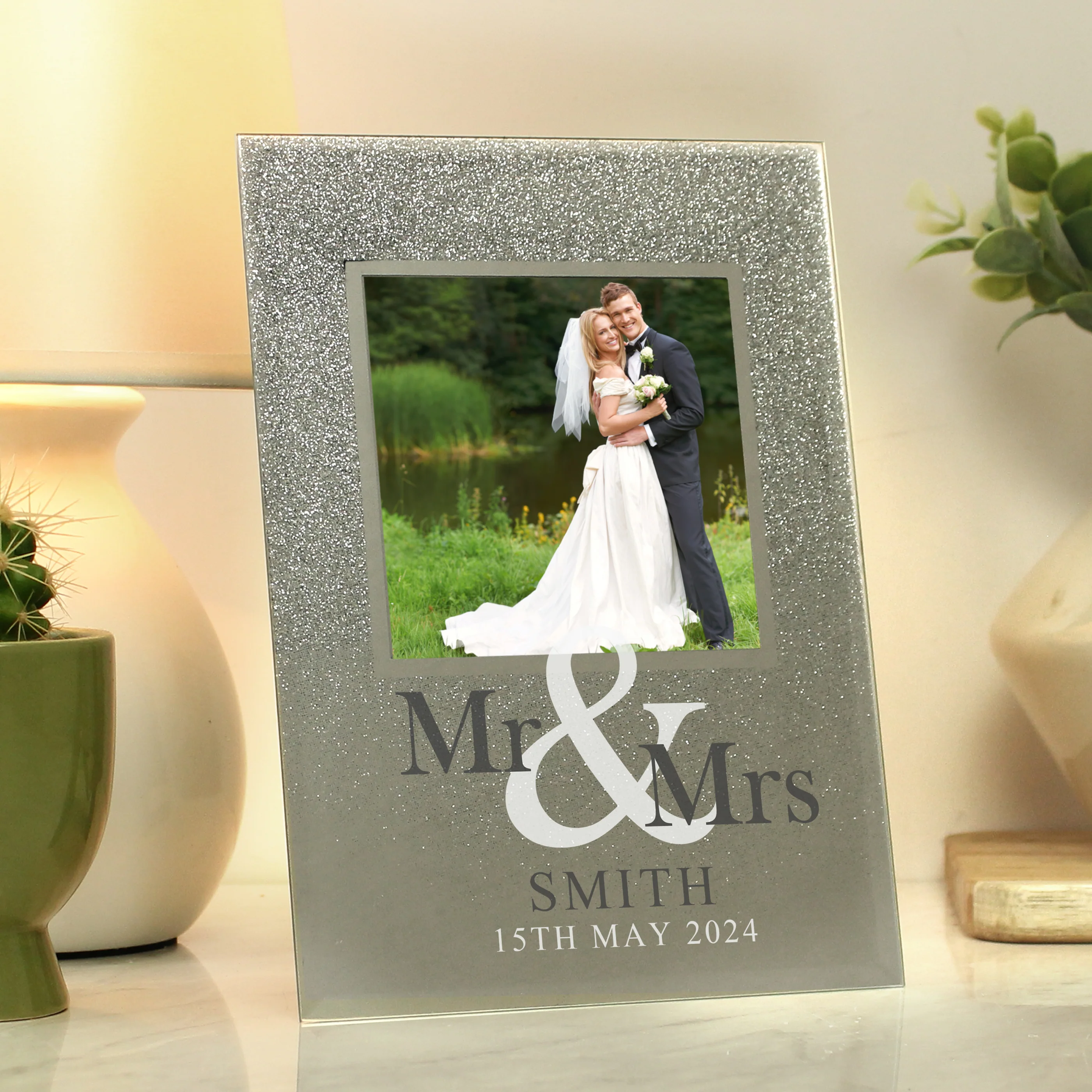 Personalised Mr & Mrs 4x4 Glitter Glass Photo Frame - Image 4
