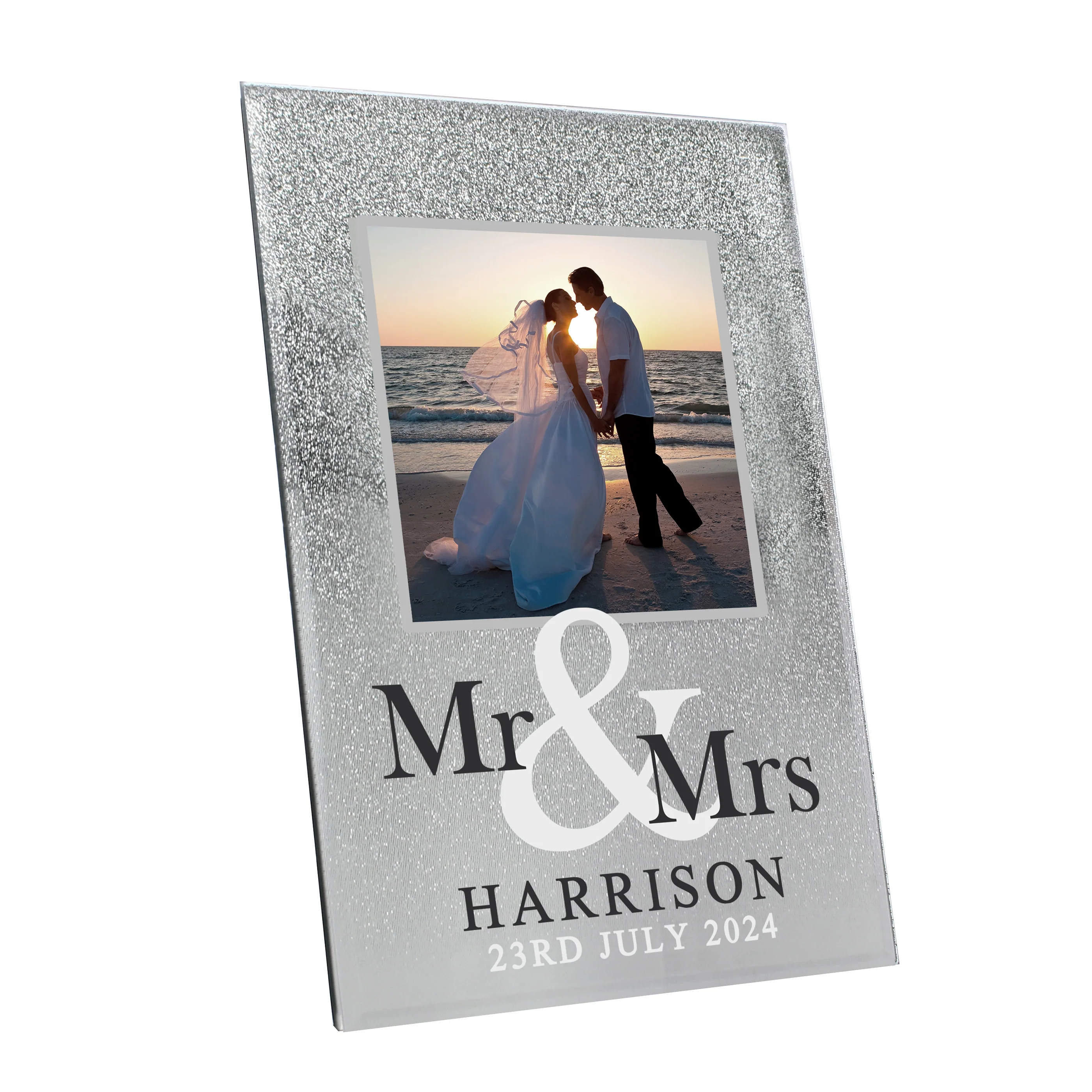 Personalised Mr & Mrs 4x4 Glitter Glass Photo Frame - Image 5