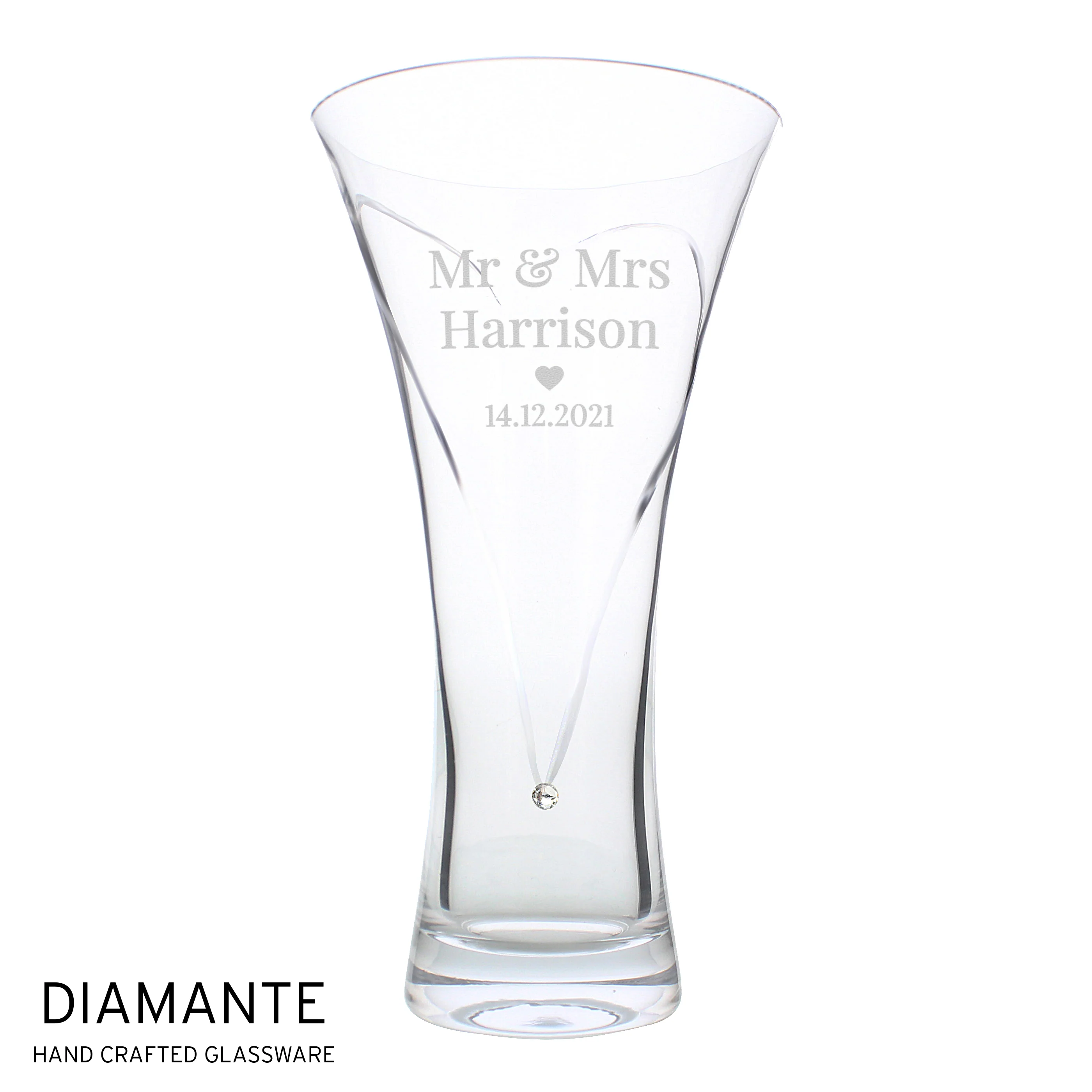 Personalised Mr & Mrs Large Hand Cut Diamante Heart Vase - Image 2