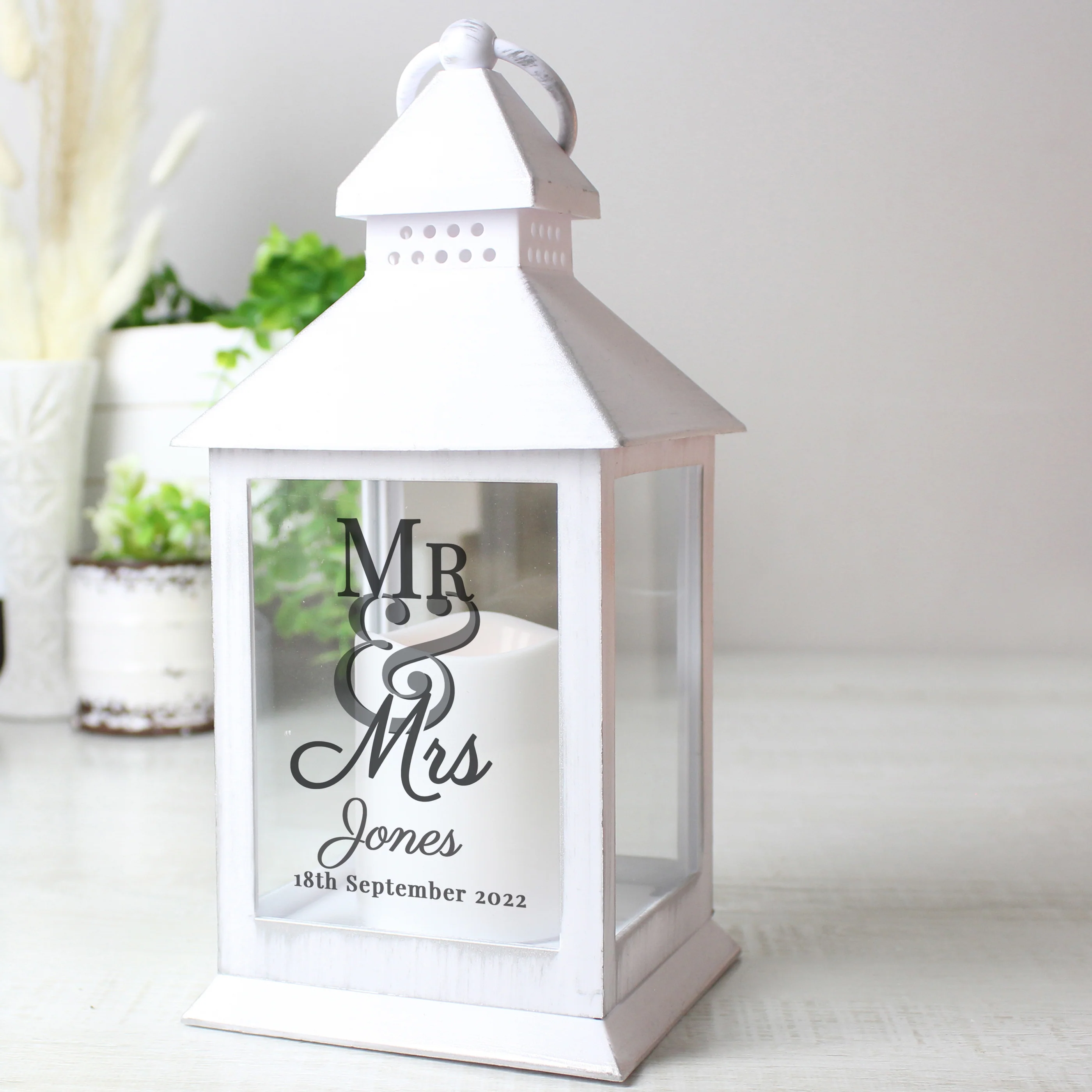 Personalised Mr & Mrs Wedding White Lantern - Image 2